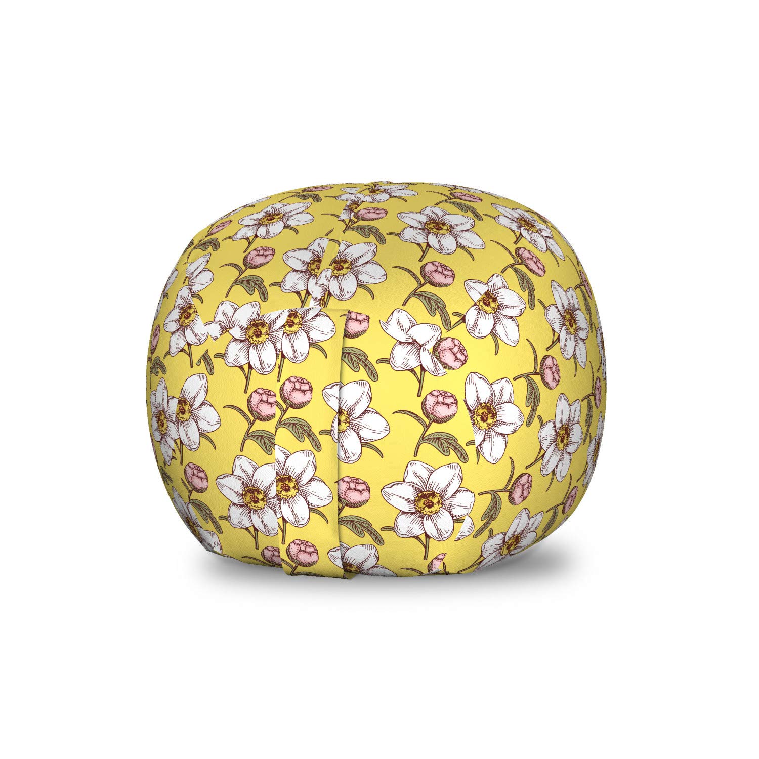 Ambesonne Vintage Toy Storage Bag Chair - Romantic Nature Blossom Pattern with Roses & Daffodils - Washable Stuffed Animal Organizer - Small Size Mustard Rose - Perfect for Kids' Room, Nursery, or Playroom Organization