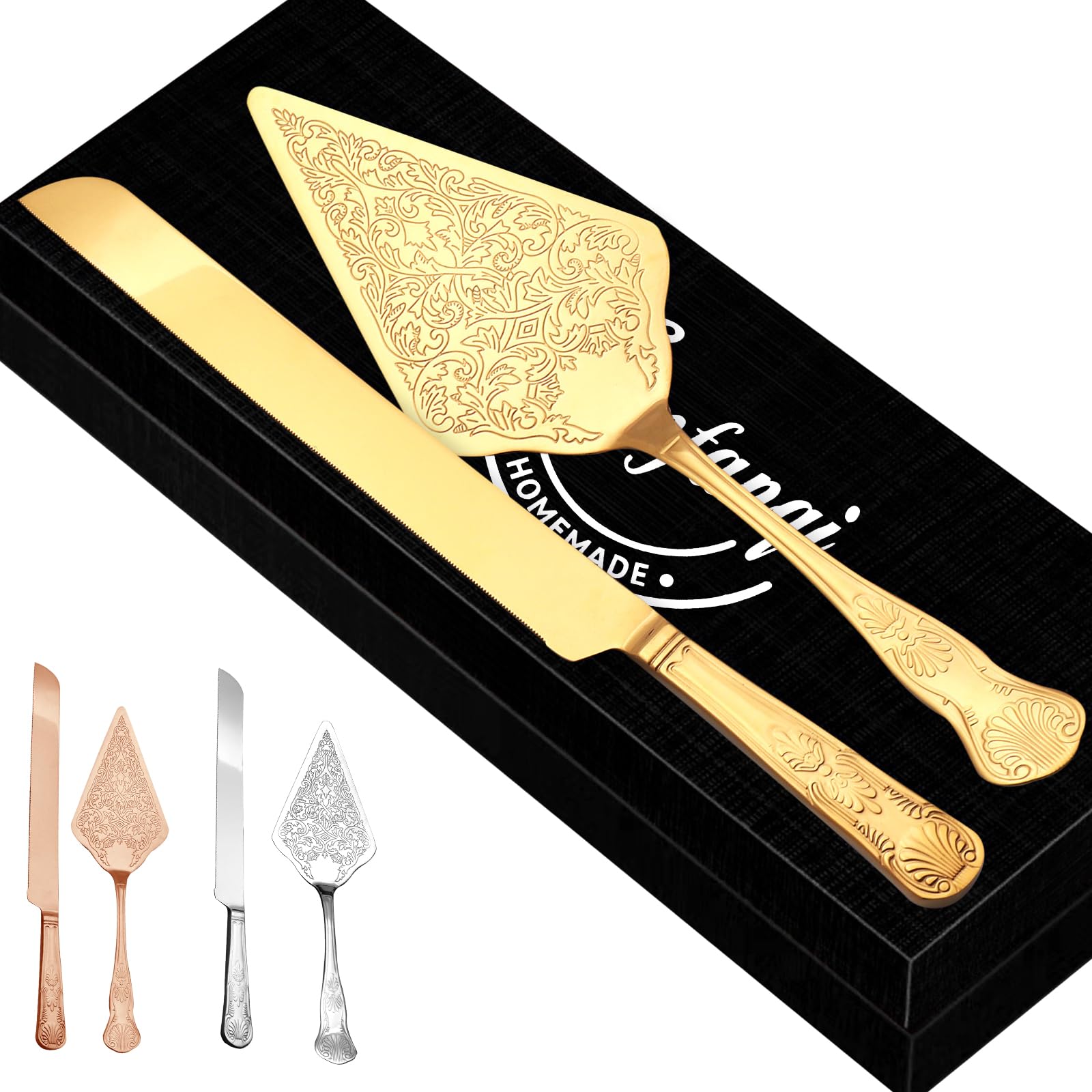 ZIMFANQI Stainless Steel Vintage Wedding Cake Knife and Server Set - Elegant Cake Cutting Set for Weddings, Birthdays & Anniversaries | Perfect Gift for Newlyweds & Cake Serving Keepsake