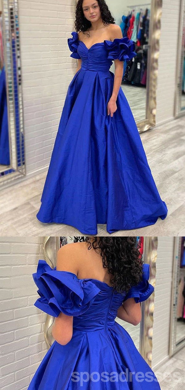 Elegant Blue A-Line Off-Shoulder Sweetheart Maxi Prom Dress for Women | Long Evening Gown for Parties, Weddings & Formal Events | Style 13510