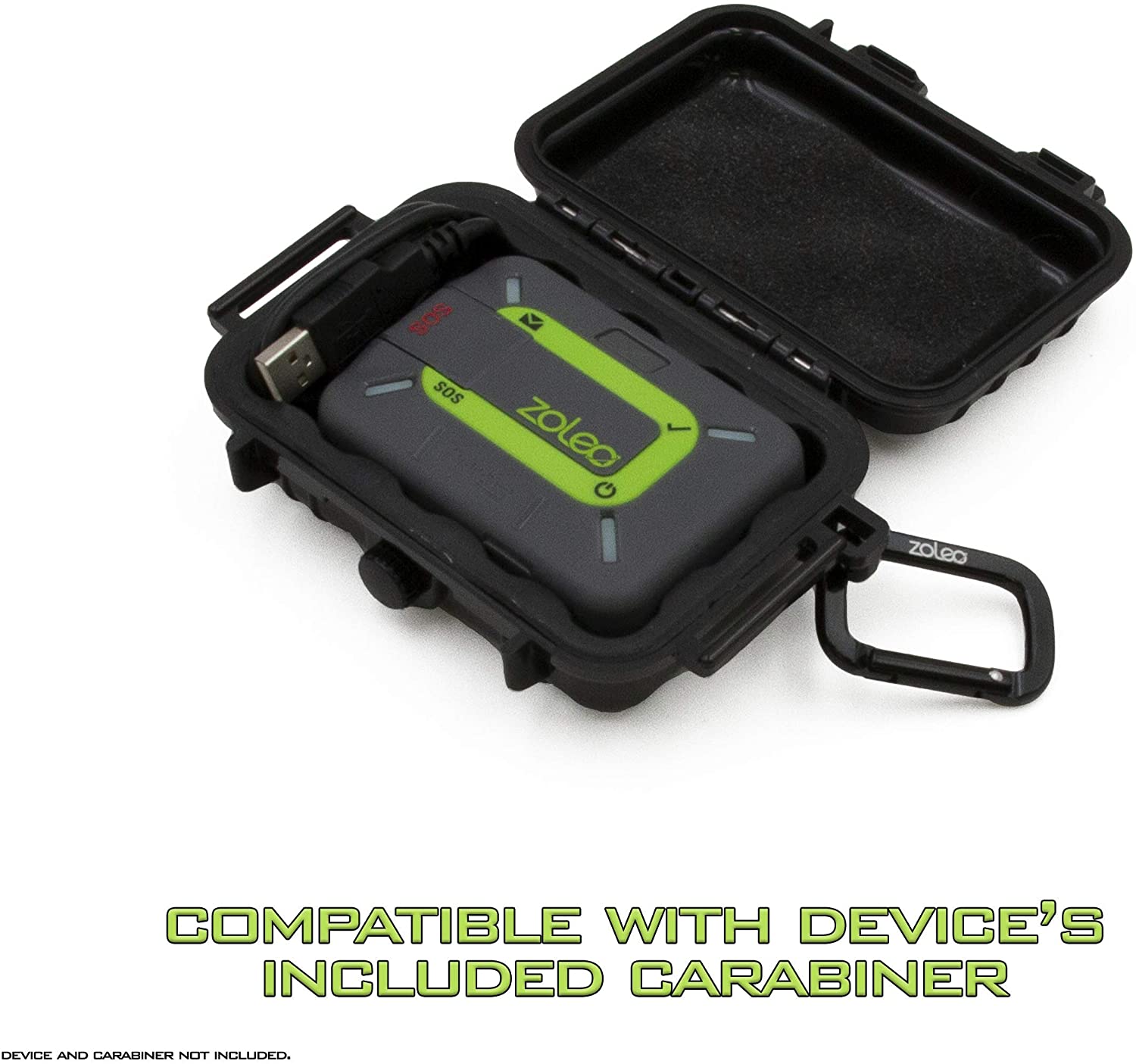 CASEMATIX Crushproof & Waterproof Hard Shell Travel Case for ZOLEO Satellite Communicator - Shockproof Protective Storage with Charging Cable & Carabiner - Perfect for Hiking, Camping & Outdoor Adventures