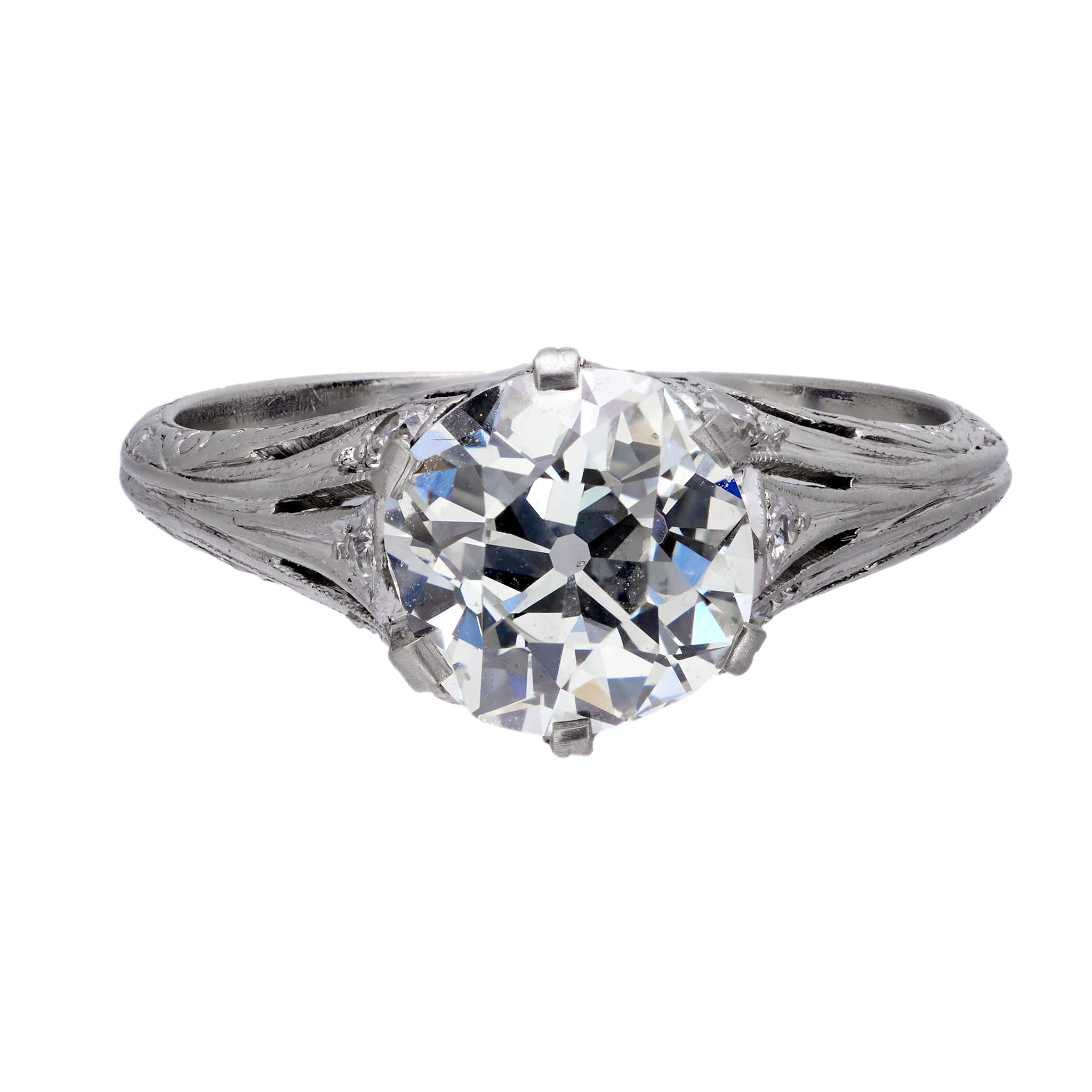 GIA Certified 1.61 Carat Art Deco Old Mine Cut Diamond Platinum Engagement Ring - Vintage Wedding, Anniversary & Proposal Jewelry Gift