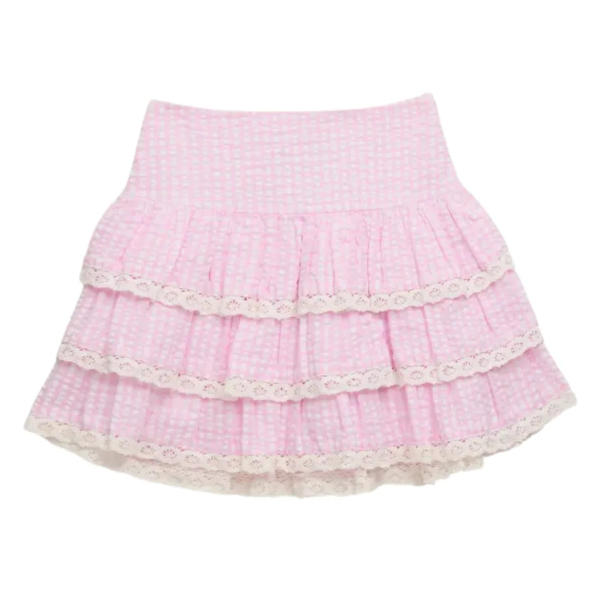 Katie J Melody Skirt - Women's Pink Seersucker Floral Summer Skirt | Perfect for Beach, Vacation & Casual Outings