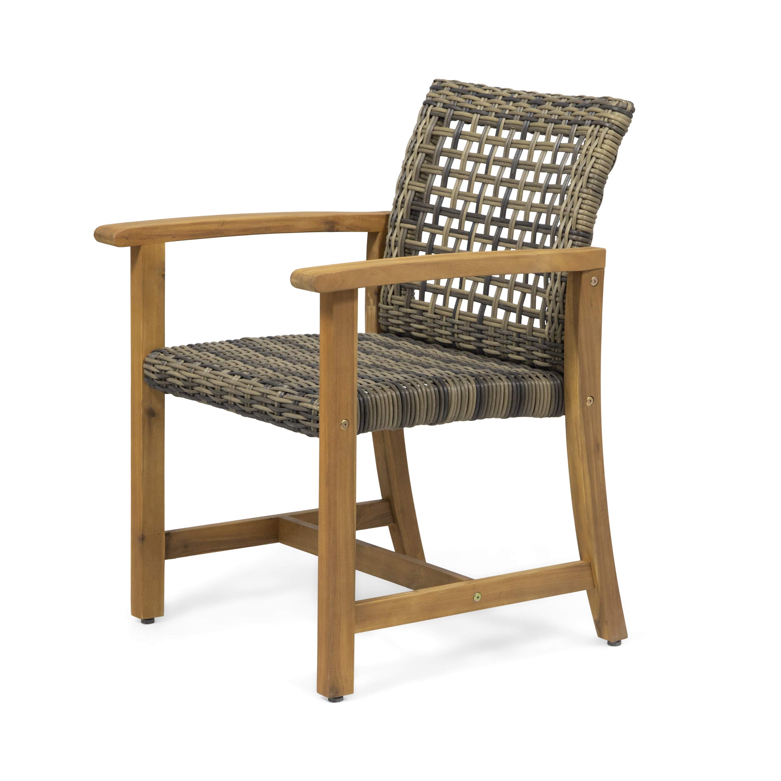 Premium Acacia Wood & Wicker Outdoor Dining Chairs (Set of 2) - Natural & Gray - Weather-Resistant Patio Furniture for Garden, Poolside & Backyard Dining