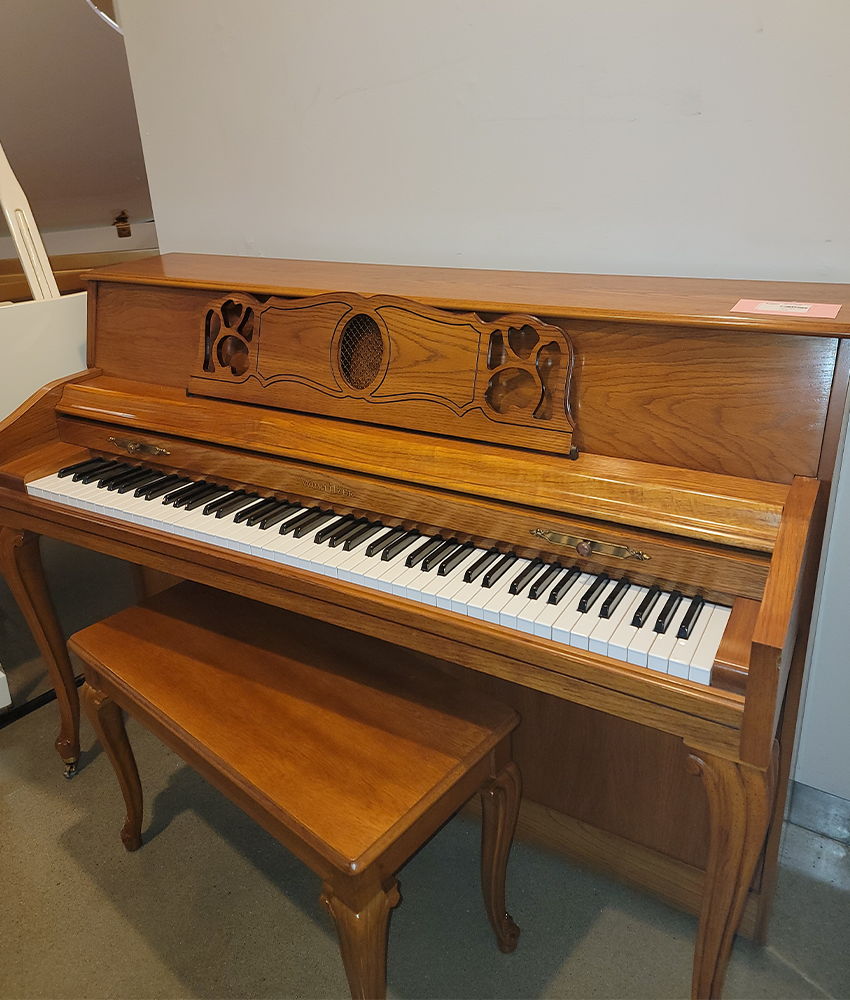 Vintage 1990 Wurlitzer Spinet Piano in Satin Oak Finish - Serial 2808180 | Used Classic Upright Piano for Home, Studio & Music Education