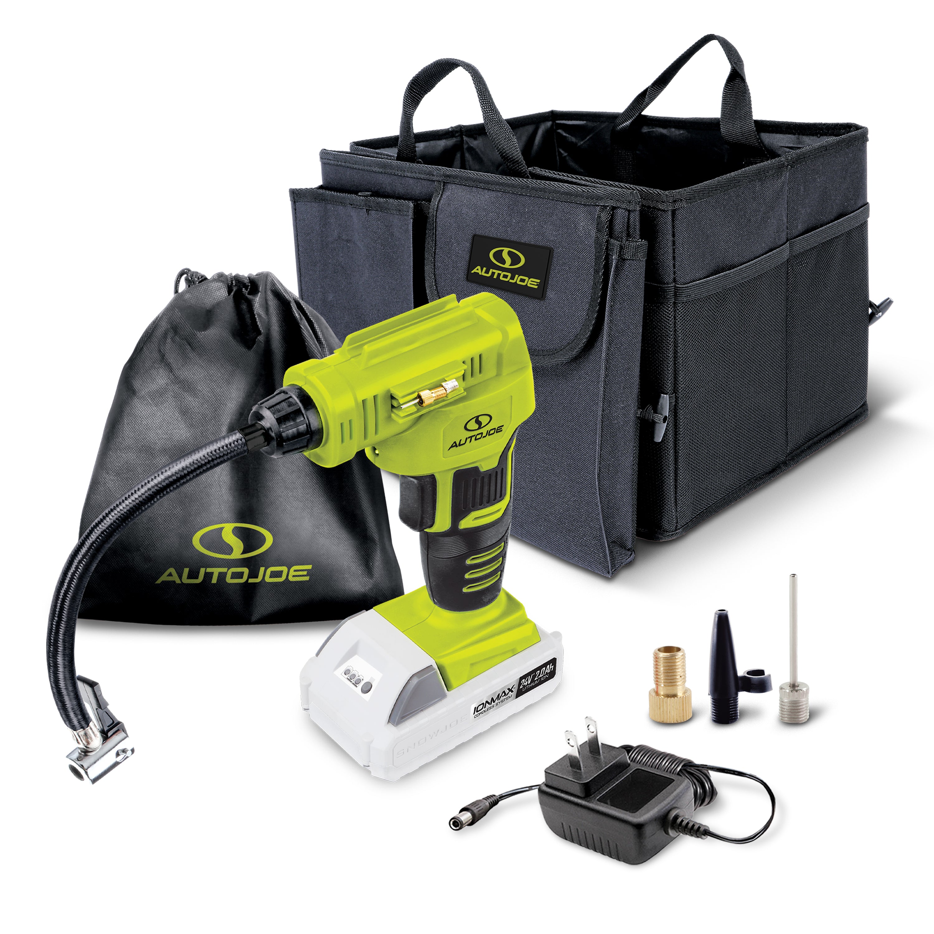 24V Cordless Air Compressor with 2.0Ah Battery & Charger + Car Organizer Combo - Portable Tire Inflator for Cars, Bikes & Sports Equipment | Perfect for Road Trips & Emergency Use