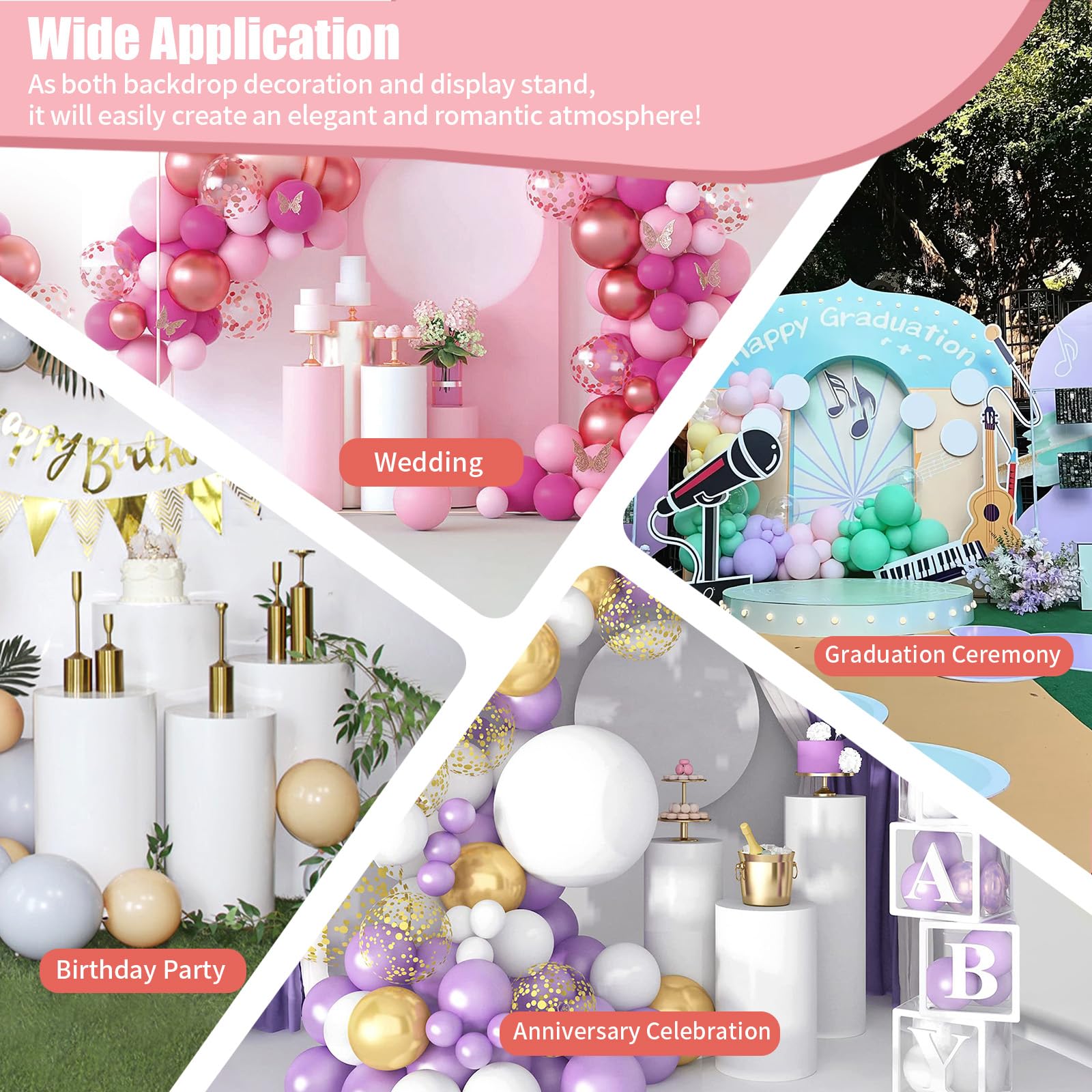 3Pcs White Cylindrical Display Stands for Cake, Flowers & Decor - Wedding, Party & Event Pedestal Stands - Perfect for Dessert Tables, Centerpieces & Home Decor