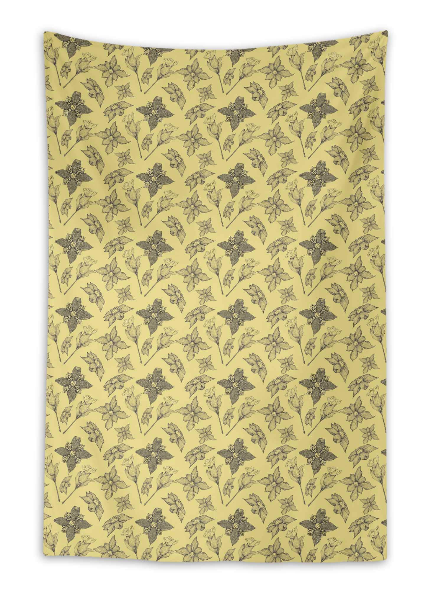 Yellow Foxglove & Columbine Star Floral Tapestry - 58x80 Inch Bohemian Wall Hanging for Bedroom Decor, Living Room, Dorm, or Outdoor Use