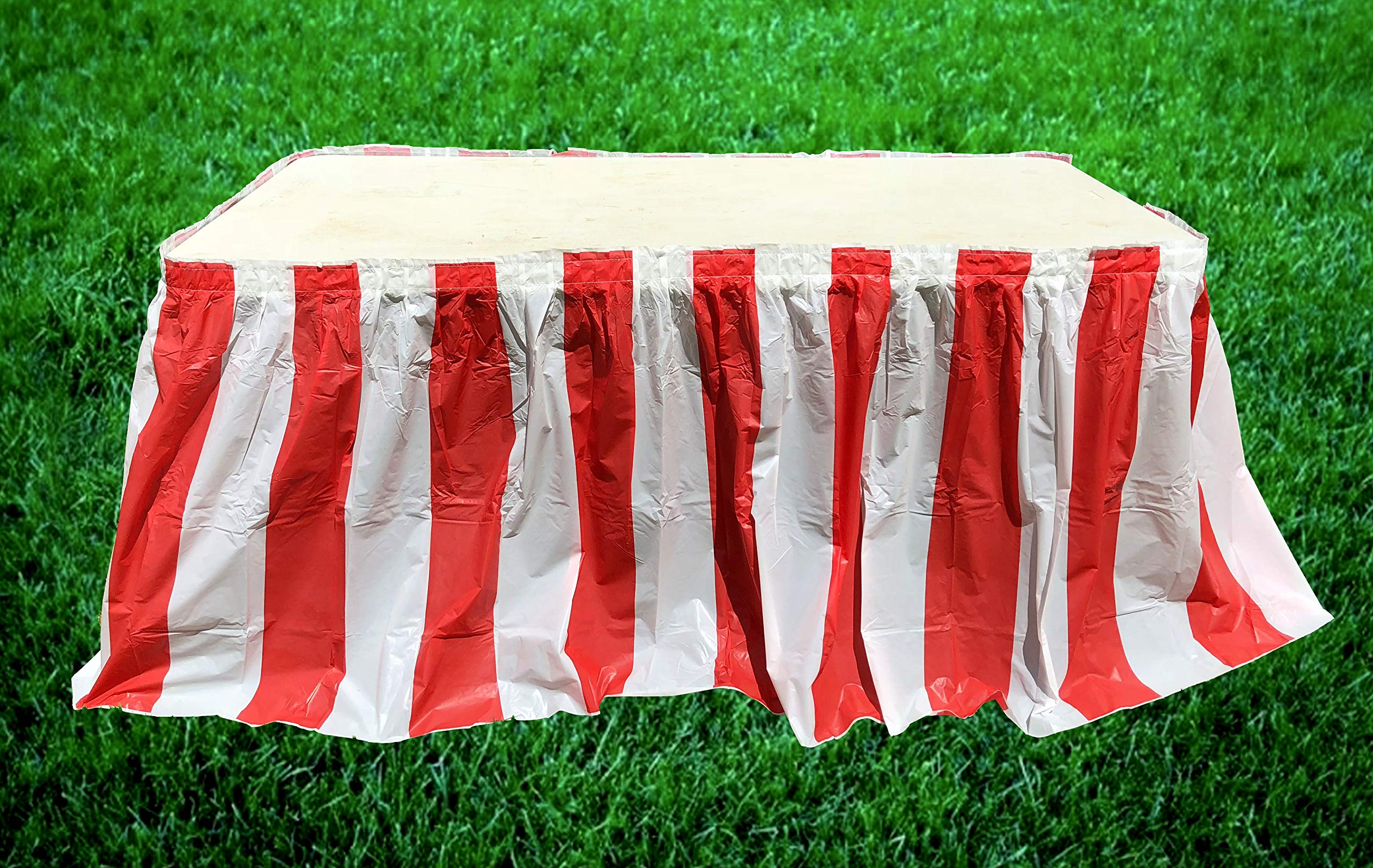 Red and White Striped Table Skirt - Carnival & Picnic Party Decor for Outdoor Events, Festivals, and Birthday Celebrations (1 Pack)