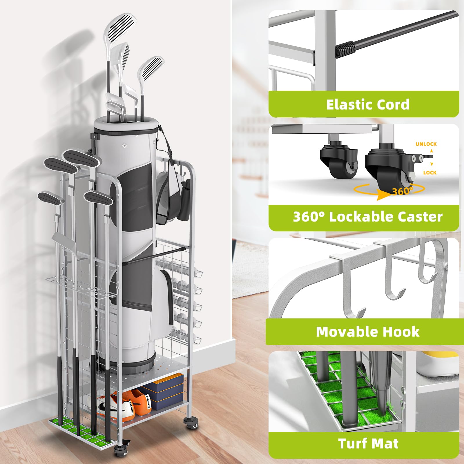 Premium Golf Bag Storage Organizer - Heavy Duty Golf Club Rack & Equipment Holder for Garage, Shed, Basement | Space Saving Golf Gear Solution for Home & Club Storage | Perfect for Golf Enthusiasts & Professional Players