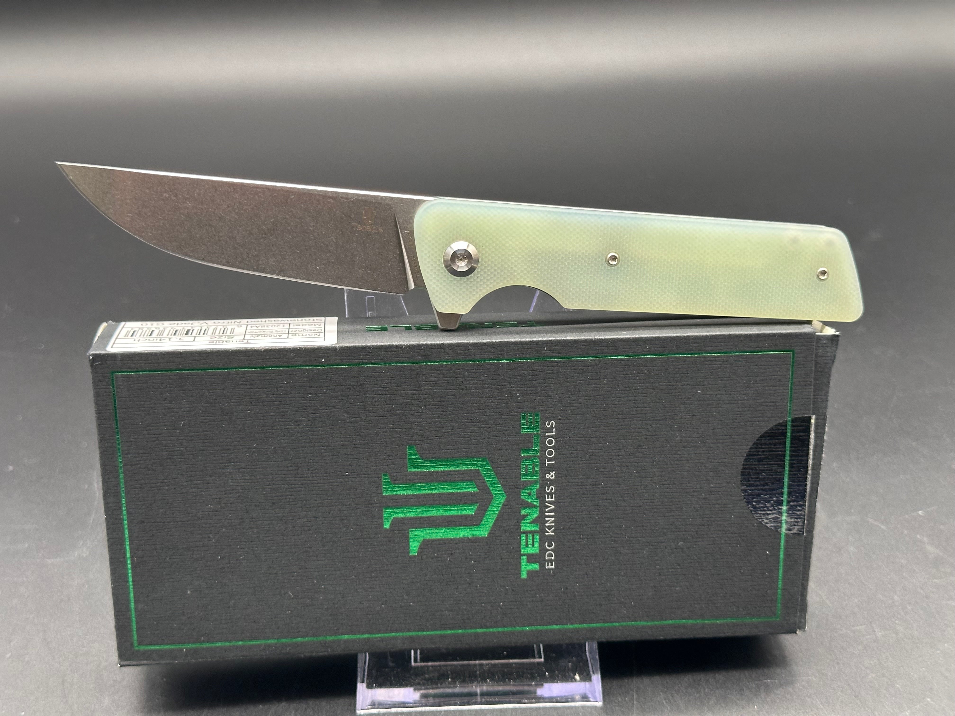 Premium TENABLE ANOMALY Folding Knife with Jade G10 Handle - Nitro-V Steel Plain Edge & Stonewash Finish - EDC, Camping, Survival, and Outdoor Activities