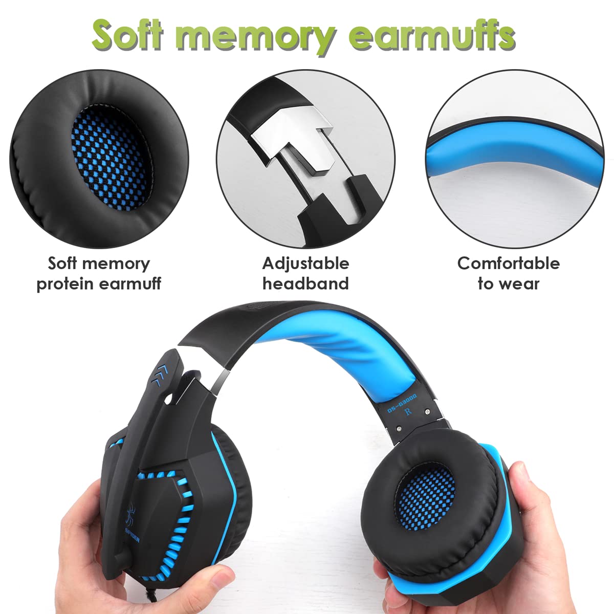 SKTOME Gaming Headset with Mic & LED Lights - Noise Cancelling Over-Ear Headphones with Voice Changer, Volume Control for PS5/PS4/Xbox One/PC/Laptop/Phone - Perfect for Online Gaming & Streaming (Blue)