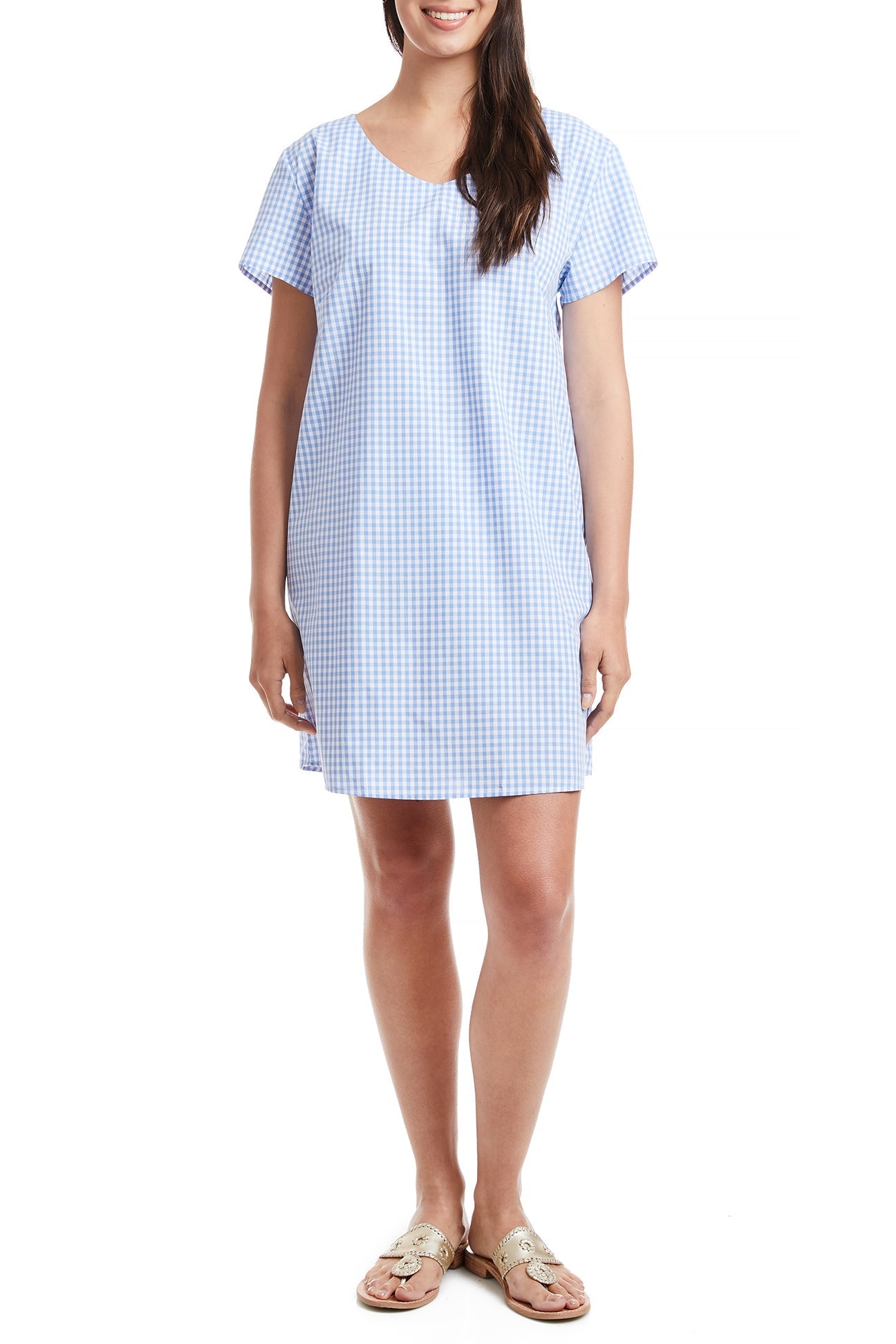 Women's Oceanique Dress - Wide Gingham Blue Flowy Summer Dress for Beach, Vacation & Casual Outings