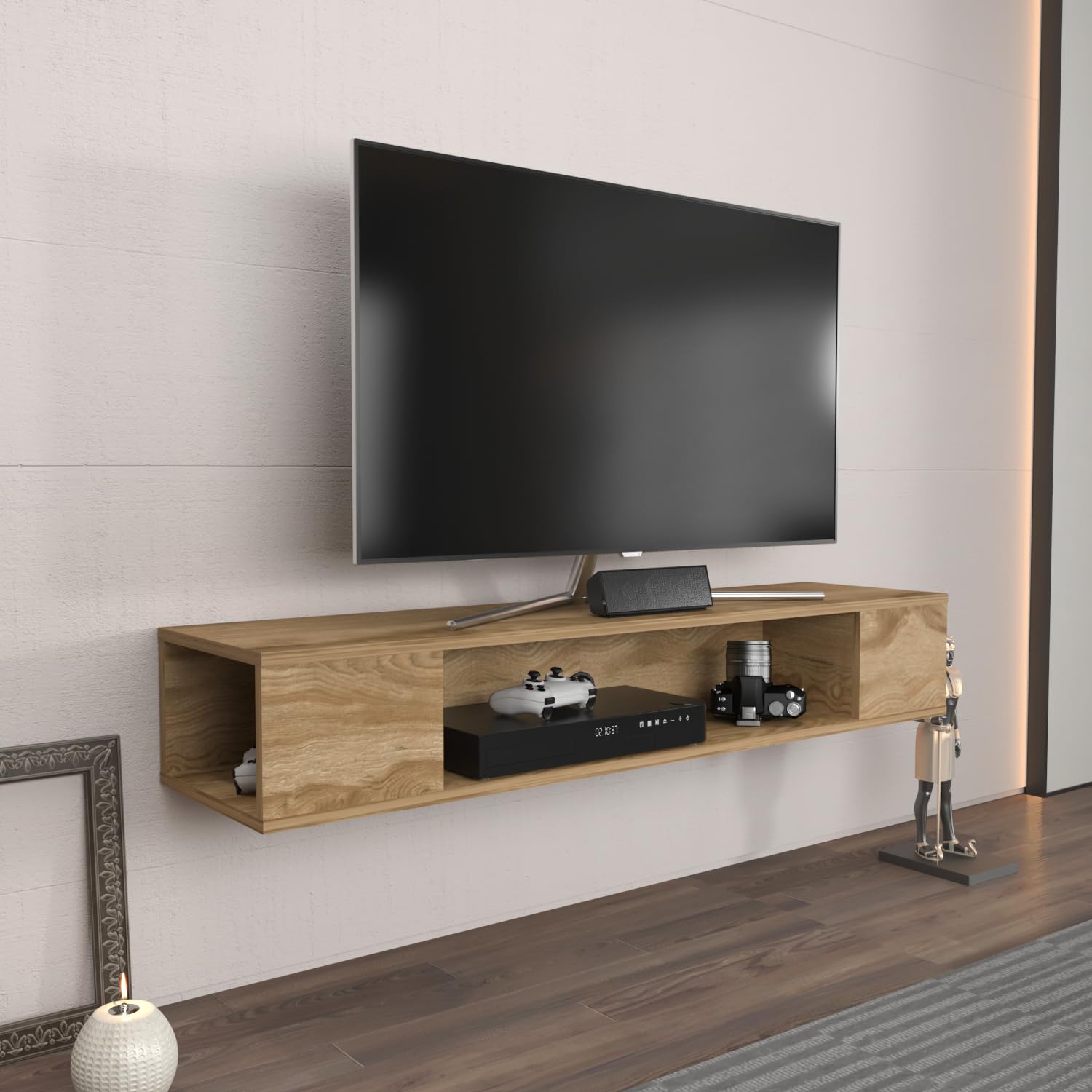 Decorotika Floating Cabinet - Wall Mounted TV Stand & Media Console Shelf in Oud Oak Finish | Perfect for Living Room, Bedroom, or Home Theater Organization