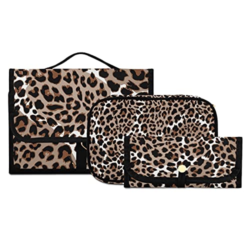 **MNSRUU Leopard Print Hanging Toiletry Bag - 3-Piece Clear Travel Cosmetic Organizer Set for Makeup, Shampoo & Essentials - Perfect for Gym, Camping & Airplane Trips**
