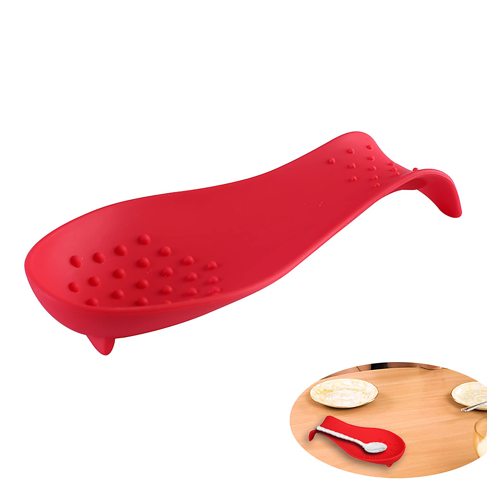 HiYi Heat Resistant Silicone Spoon Rest - 1PC Kitchen Counter Utensil Holder for Spatula, Ladle & Cooking Tools - Stove Top Accessory for Safe Cooking (Red) | Perfect for Kitchen Organization & Meal Prep