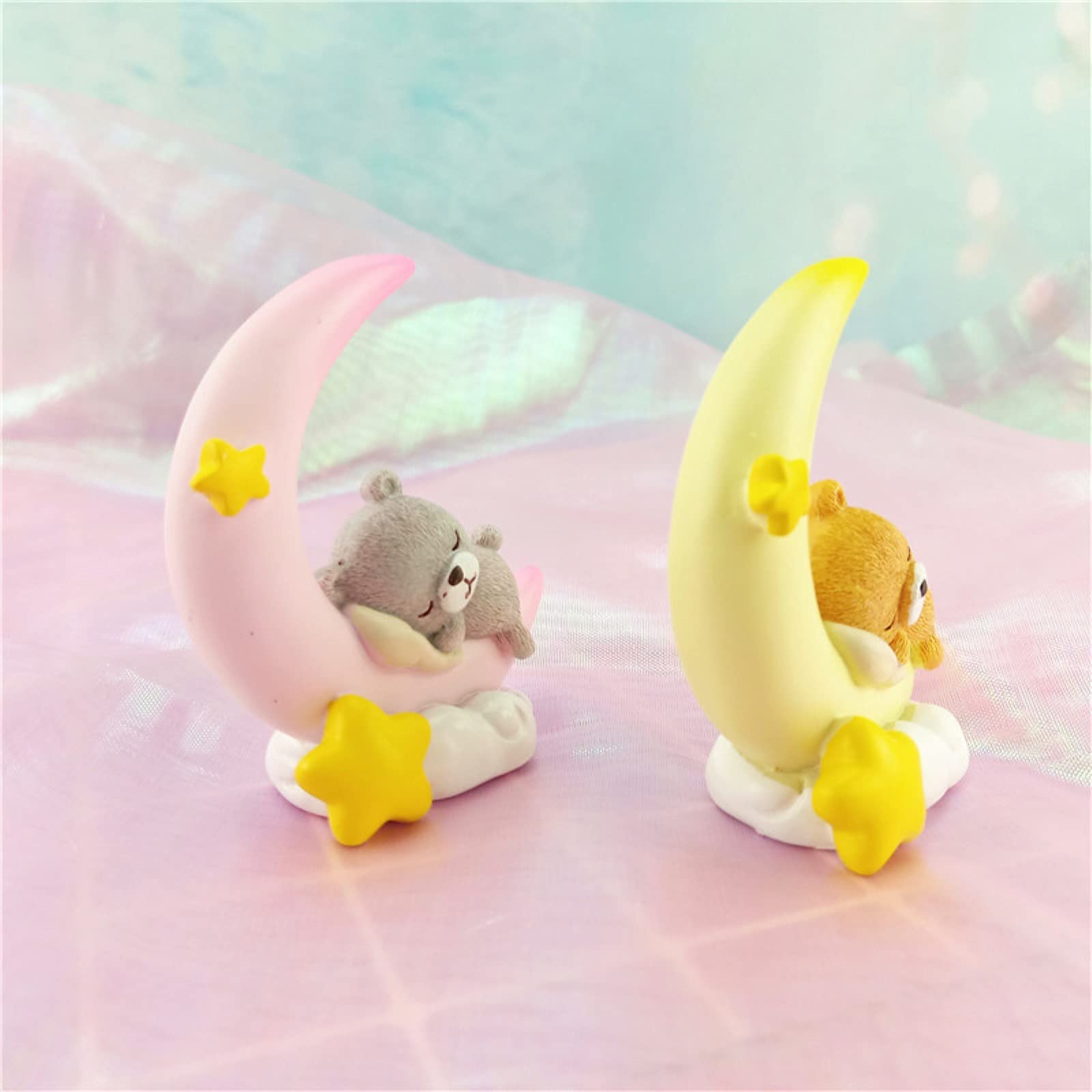 LUOZZY 2-Piece Bear Cake Toppers Set - Adorable Moon Cake & Cupcake Decorations for Baby Shower Party - Perfect for Gender Reveal, Birthday Celebrations & Nursery Themed Desserts