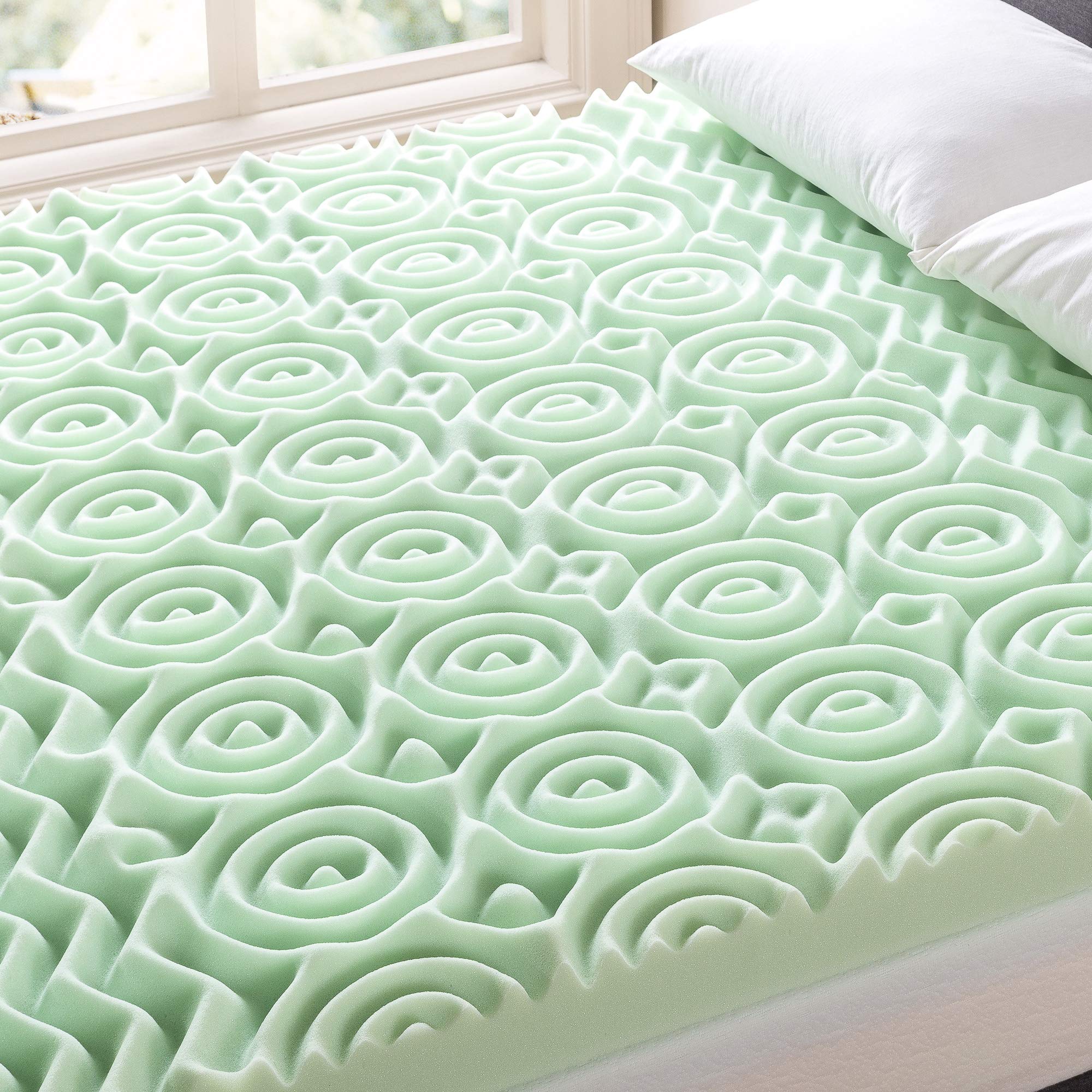 4 Inch 5-Zone Memory Foam Mattress Topper with Calming Green Tea Infusion - Cooling Gel Support for Short Queen Beds | Perfect for Back Pain Relief & Hot Sleepers