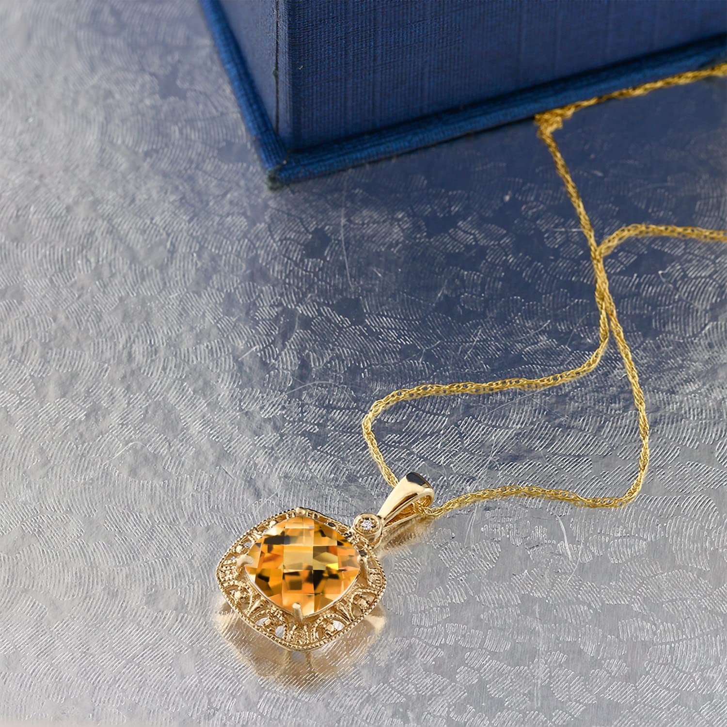 10K Gold Citrine Diamond Pendant Necklace for Women - Elegant Gift for Her