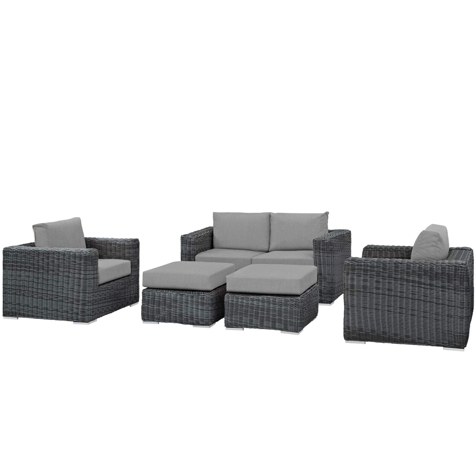 Modern Contemporary Outdoor Patio Lounge Sectional Sofa Set - Rattan Wicker Furniture in Gray - Perfect for Backyard, Poolside & Garden Relaxation