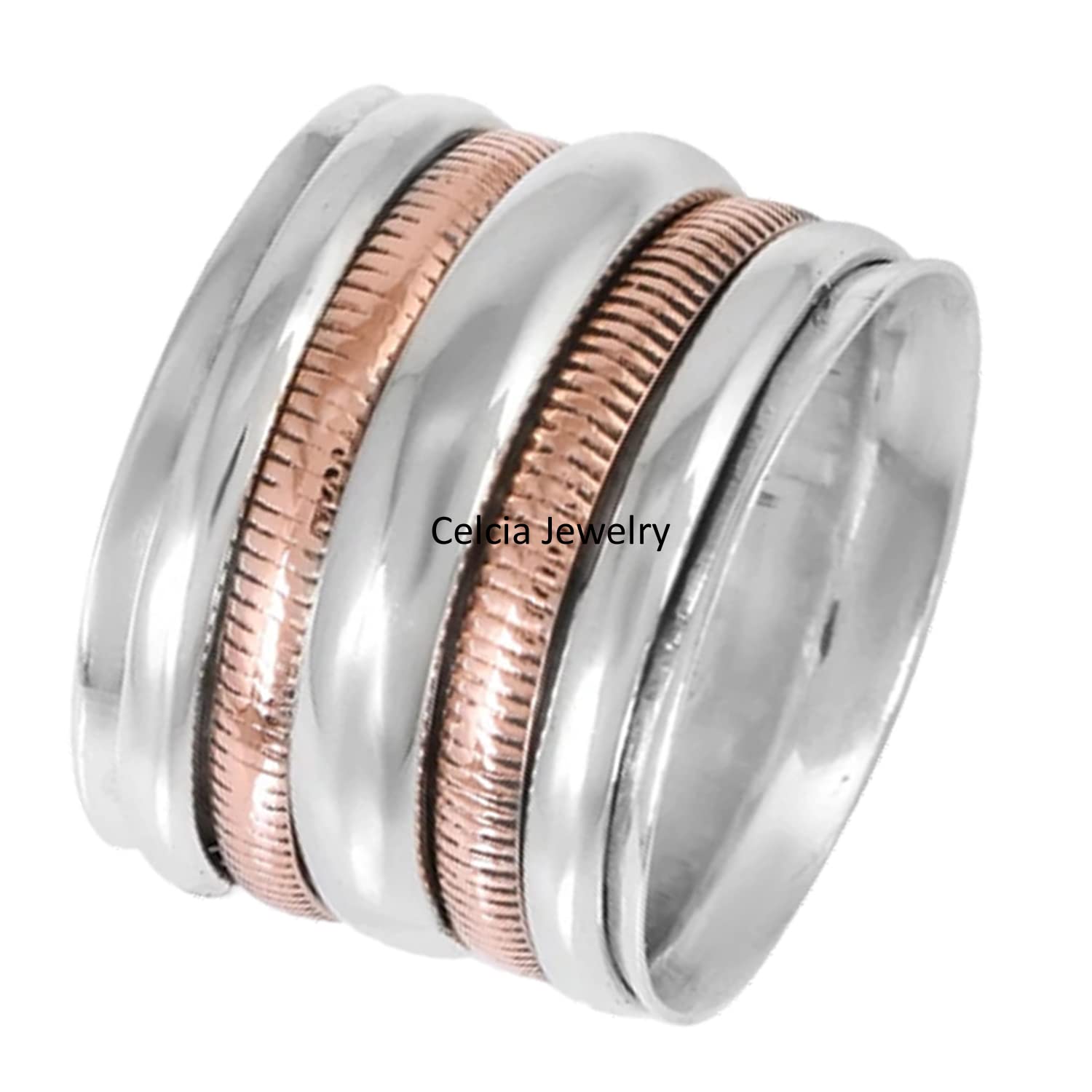 925 Sterling Silver Meditation Spinner Ring for Anxiety Relief - Unisex Handmade Worry Ring with Two-Tone Spinning Design (Size 7) - Perfect for Stress Management, Mindfulness Practice & Daily Wear