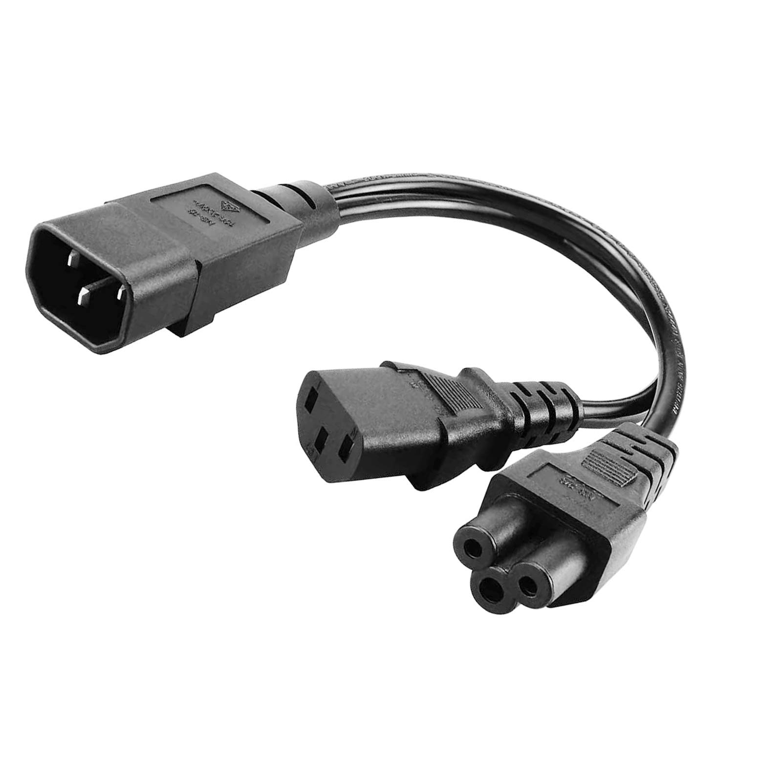 C14 to C5 + C13 Y Splitter Power Cord - Single C14 Male to Dual C13 & C5 Female Adapter Cable - 30cm for Computer, Server & Data Center Power Distribution
