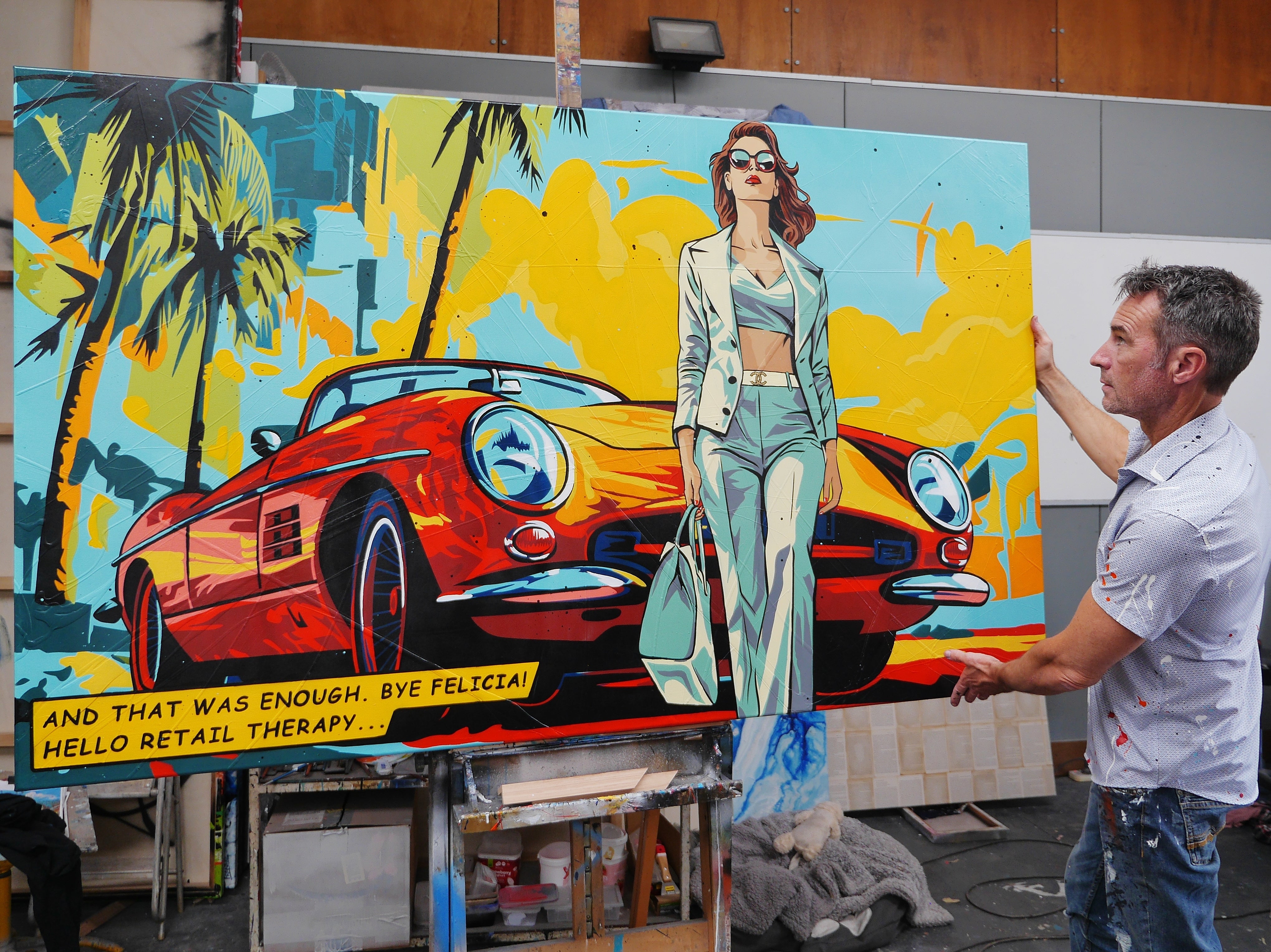 Bye Felicia 200cm x 120cm Textured Classic Pop Art Canvas - Large Modern Wall Decor for Living Room, Bedroom & Office - Unique Handmade Painting for Home & Commercial Spaces
