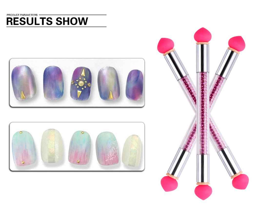 Silicone Nail Brush Set - 4 Dual-Tip Heads for Ombre & Dotting Art | Pink & Blue | Perfect for DIY Manicures & Nail Art Designs