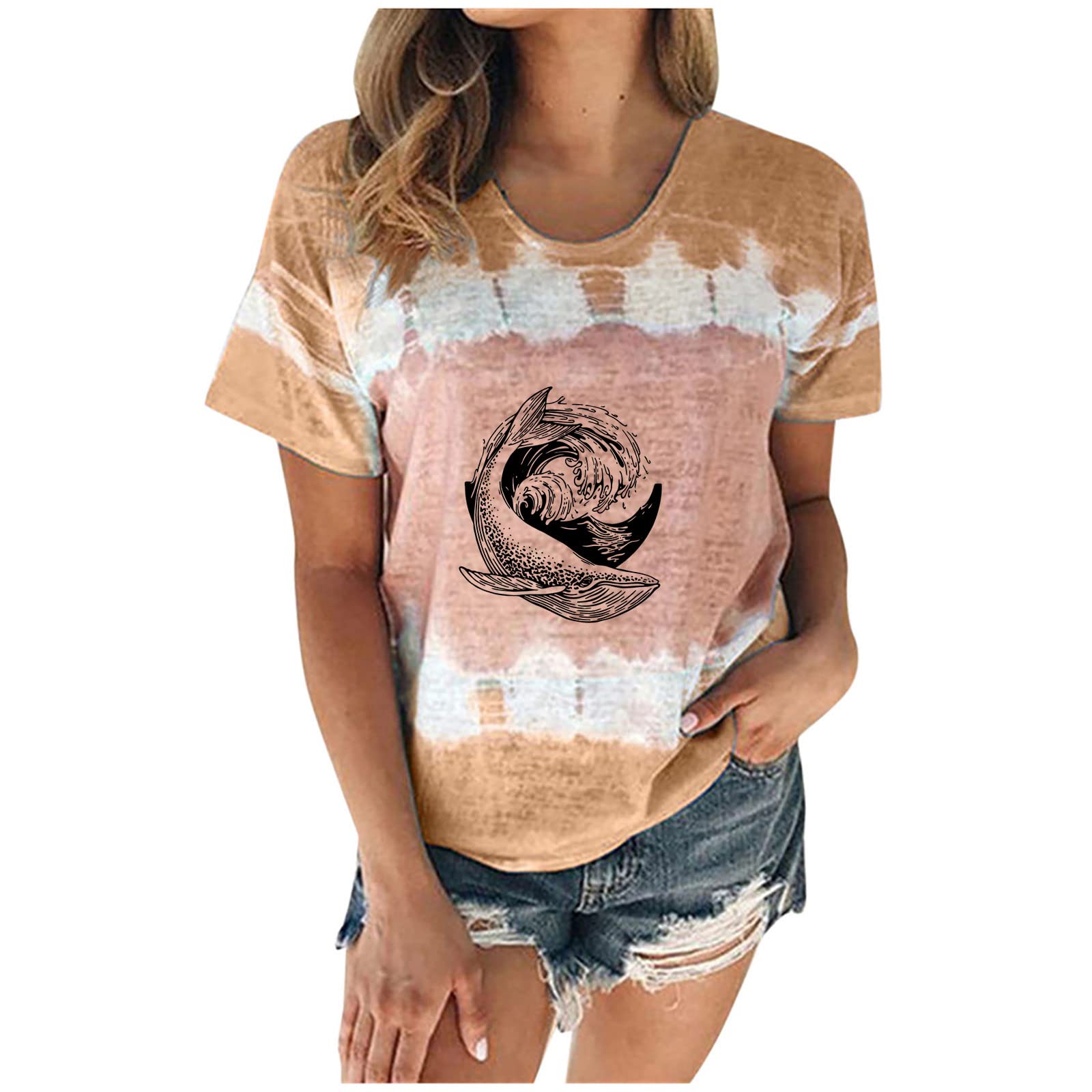 Women's Casual T-Shirts - Summer Cute Printed Tee, Loose Fit Plus Size Short Sleeve Blouse | Comfortable Tunic Top for Everyday Wear, Date Night & Vacation Outfits