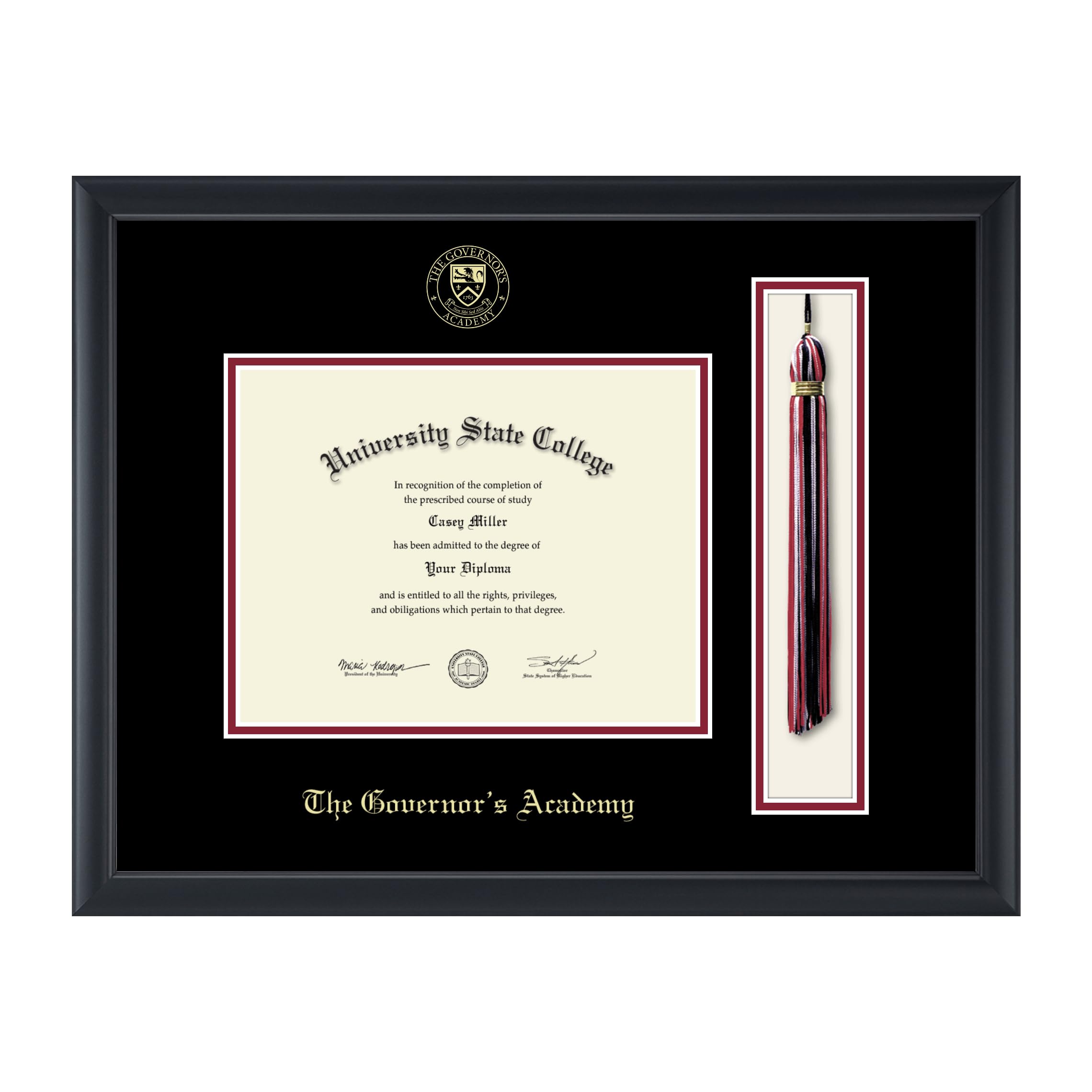 Governor's Academy 9x7 Inch Tassel Diploma Frame for High School Graduation - Gold Embossed Tassel & Cord with Black Moulding and Crimson Matting - Perfect for Displaying Diplomas, Awards, and Graduation Memorabilia in Home or Office