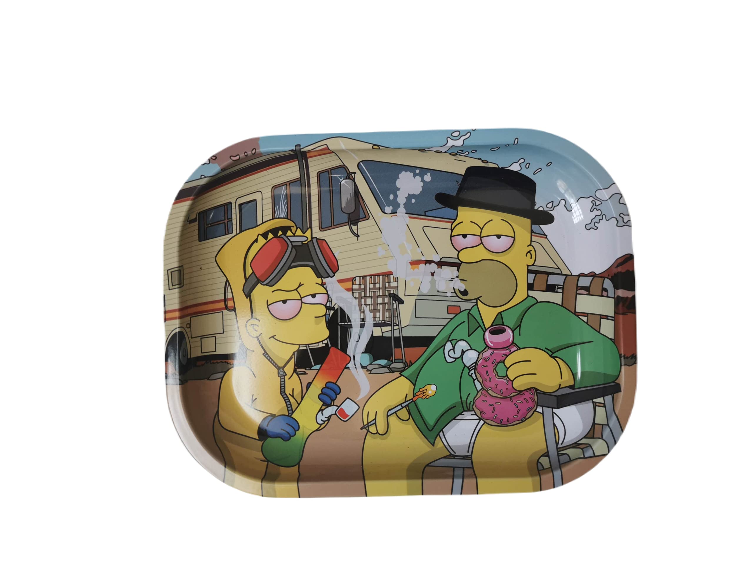 Favela420 Metal Rolling Tray - 7x5 Inch Medium Car Size Cigarette Rolling Tray with Break Donuts Design - Premium Smoke Accessories for Rolling Papers | Perfect for Travel, Road Trips & Outdoor Smoking Sessions