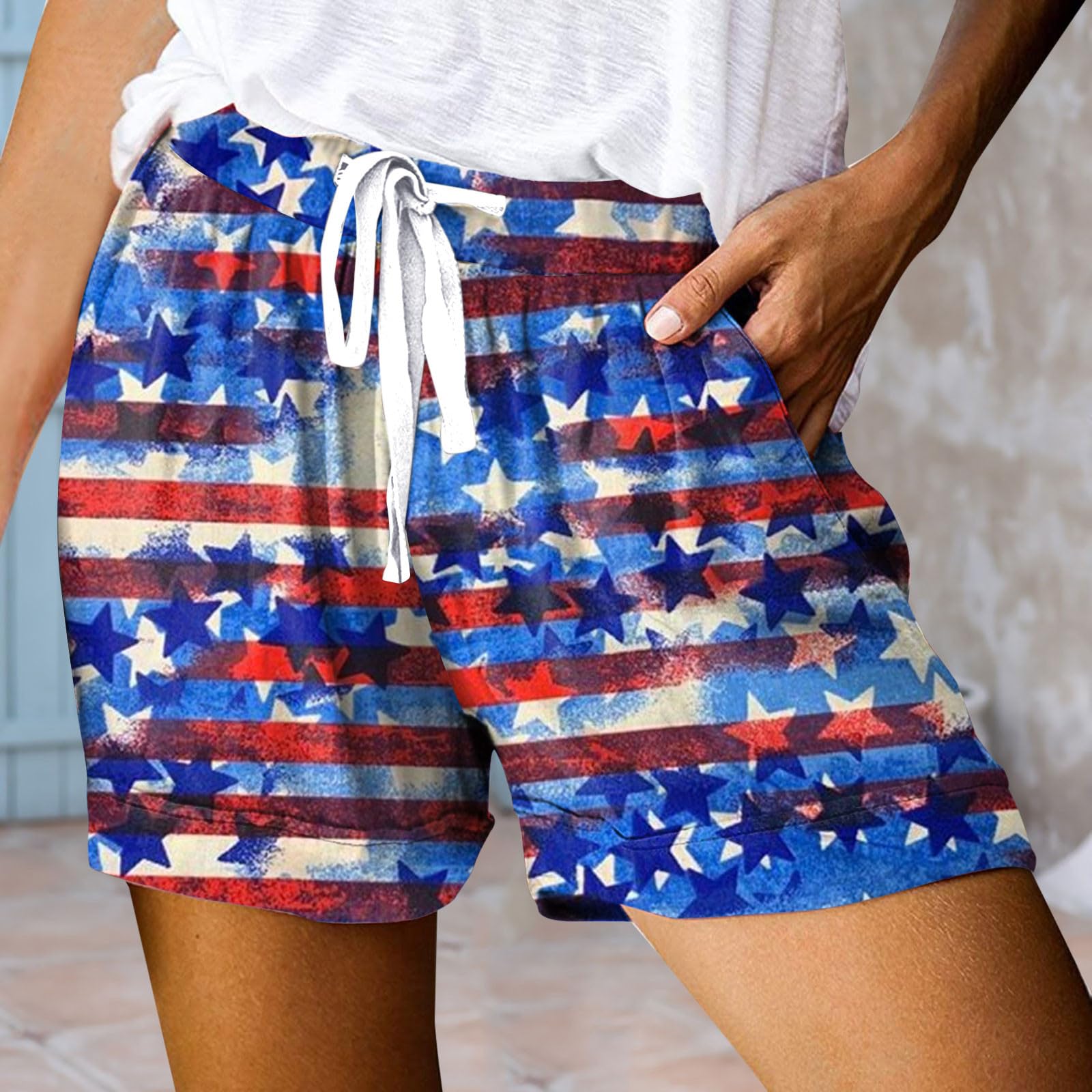 AMDBEL Women's Patriotic Shorts - Plus Size, Lace Up, Lightweight for Independence Day