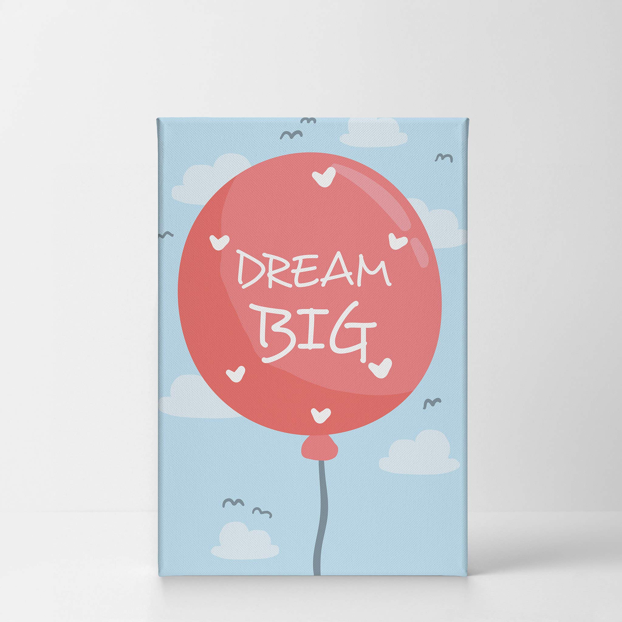 Dream Big Lettering Pink Balloon Blue Background Canvas Wall Art - 40x30 Inch Ready to Hang Nursery Decor, Kids Room Decor, Baby Room Decor - Made in USA | Perfect for Bedrooms, Playrooms & Gift Ideas