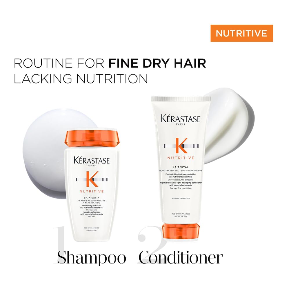 Kerastase Nutritive Shampoo & Conditioner Set for Dry Thin Hair - Niacinamide Infused Hydrating Shampoo & Ultra-Light Conditioner Duo - Daily Hair Care Routine for Damaged & Nutrient-Deficient Hair - Perfect for Home & Salon Use
