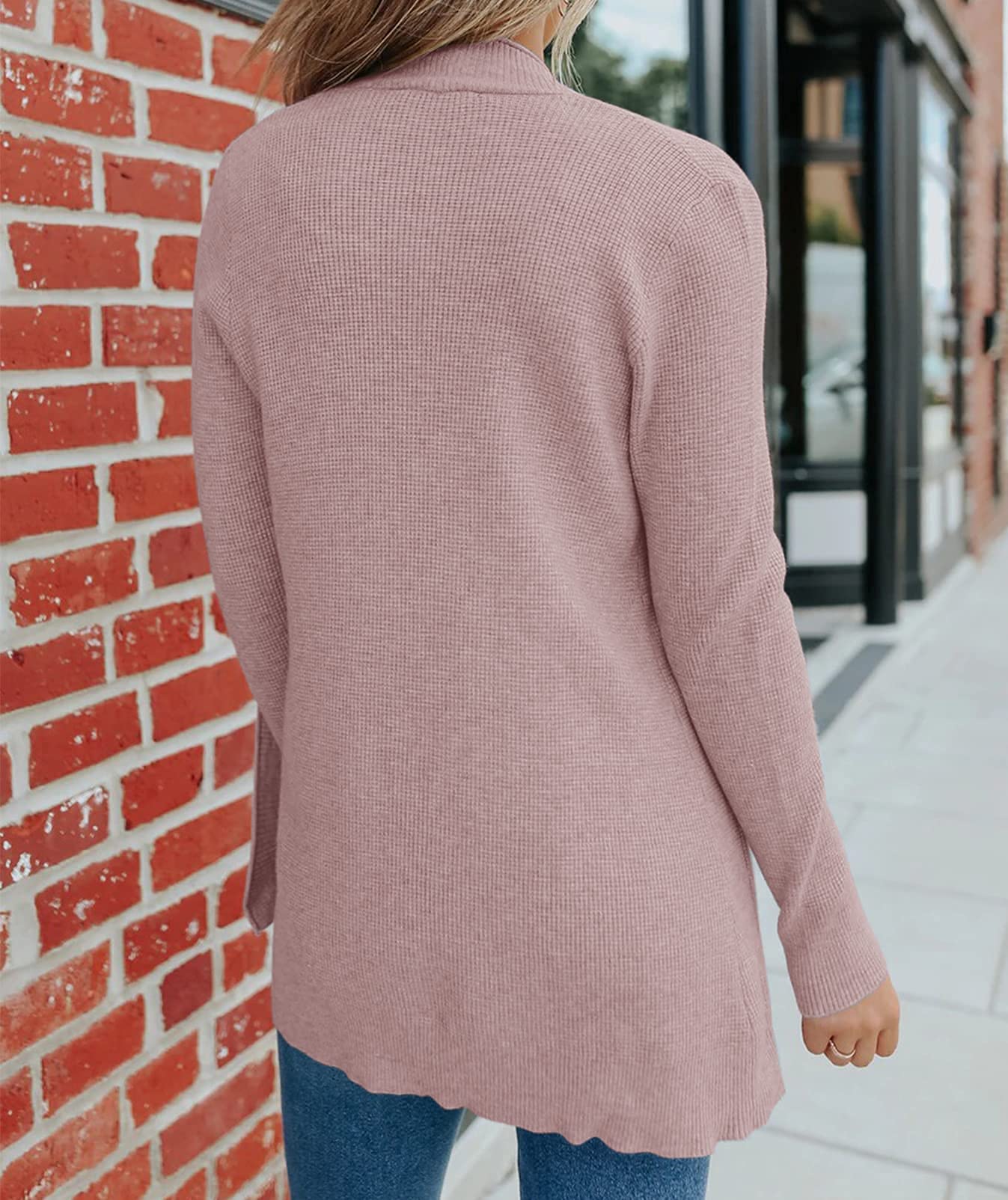 MEROKEETY Women's 2025 Fall Open Front Waffle Knit Cardigan - Long Sleeve Cozy Pocket Sweater for Women | Soft Chunky Knitwear for Autumn, Winter Layering & Casual Outfits | Perfect for Office, Coffee Dates & Weekend Lounging