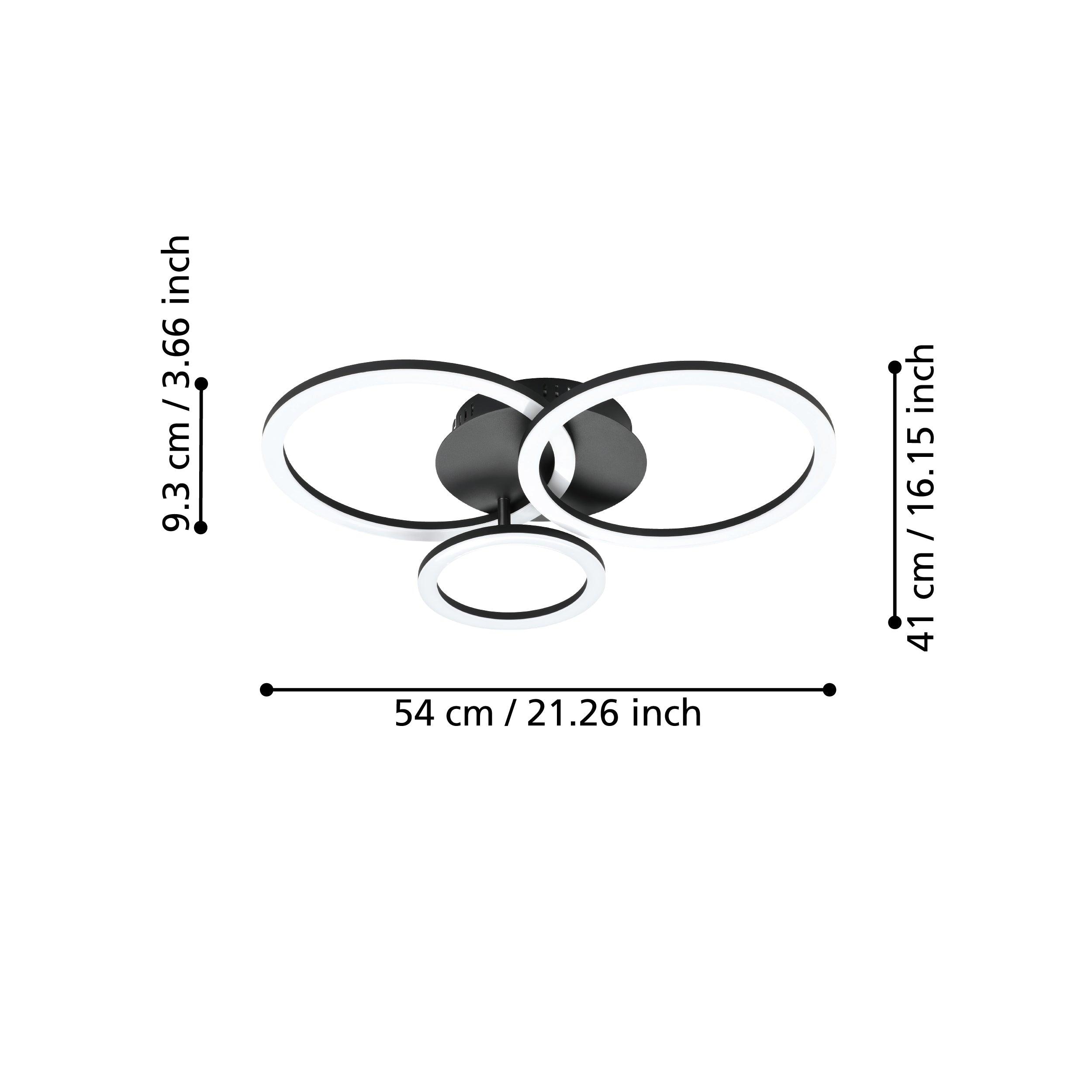 Eglo Connect Parrapos Z Smart LED Ceiling Light - 3 Circle Design in Black & White | Modern Home & Office Lighting for Living Room, Bedroom, or Workspace