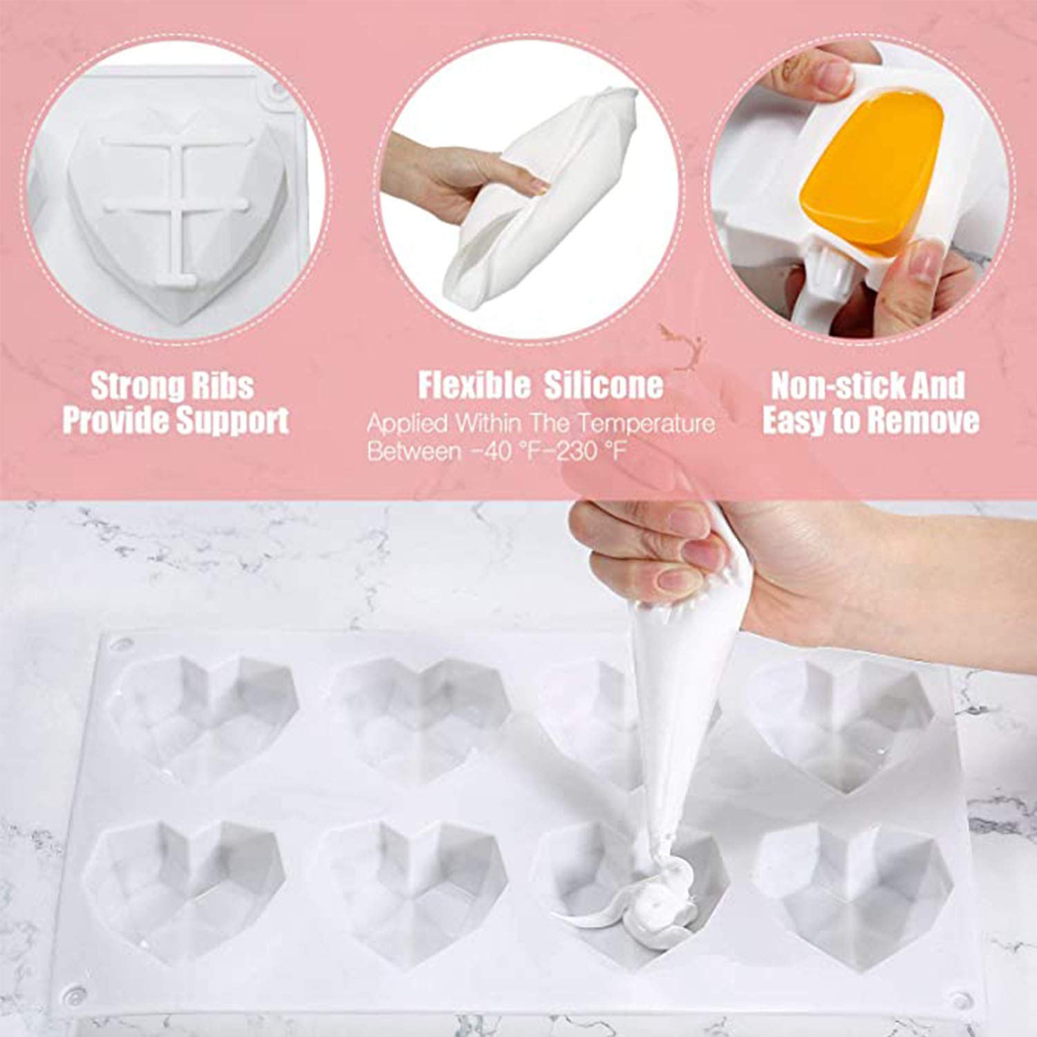 2PCS Heart Shaped Silicone Molds for DIY Chocolate, Candy, Cake, Dessert, Baking, Jelly, Pudding, Fondant - Perfect for Wedding, Engagement & Valentine's Day Gifts & Decorations