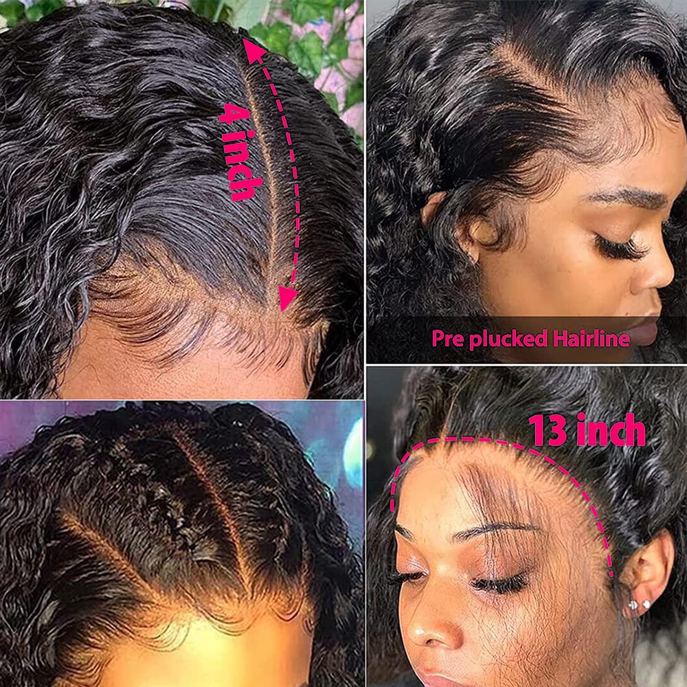 QinMei 13x4 Deep Wave Human Hair Lace Front Wig - Brazilian Virgin Hair for Black Women | Pre Plucked Bleached Knots with Baby Hair | 180% Density 26 Inch | Natural Color | Perfect for Daily Wear, Parties & Special Occasions