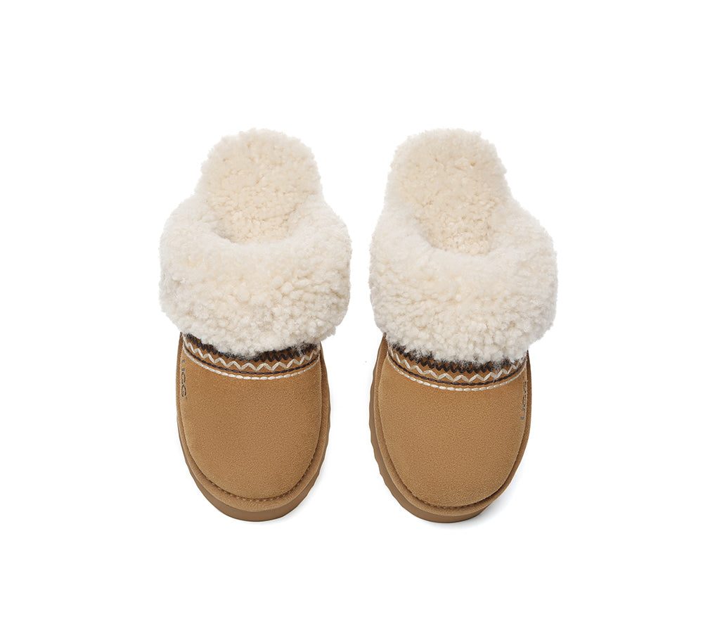 Australian Shepherd® UGG Slippers - Genuine Sheepskin & Wool Knitted Platform Slippers for Women - Cozy Indoor/Outdoor House Shoes for Winter Comfort