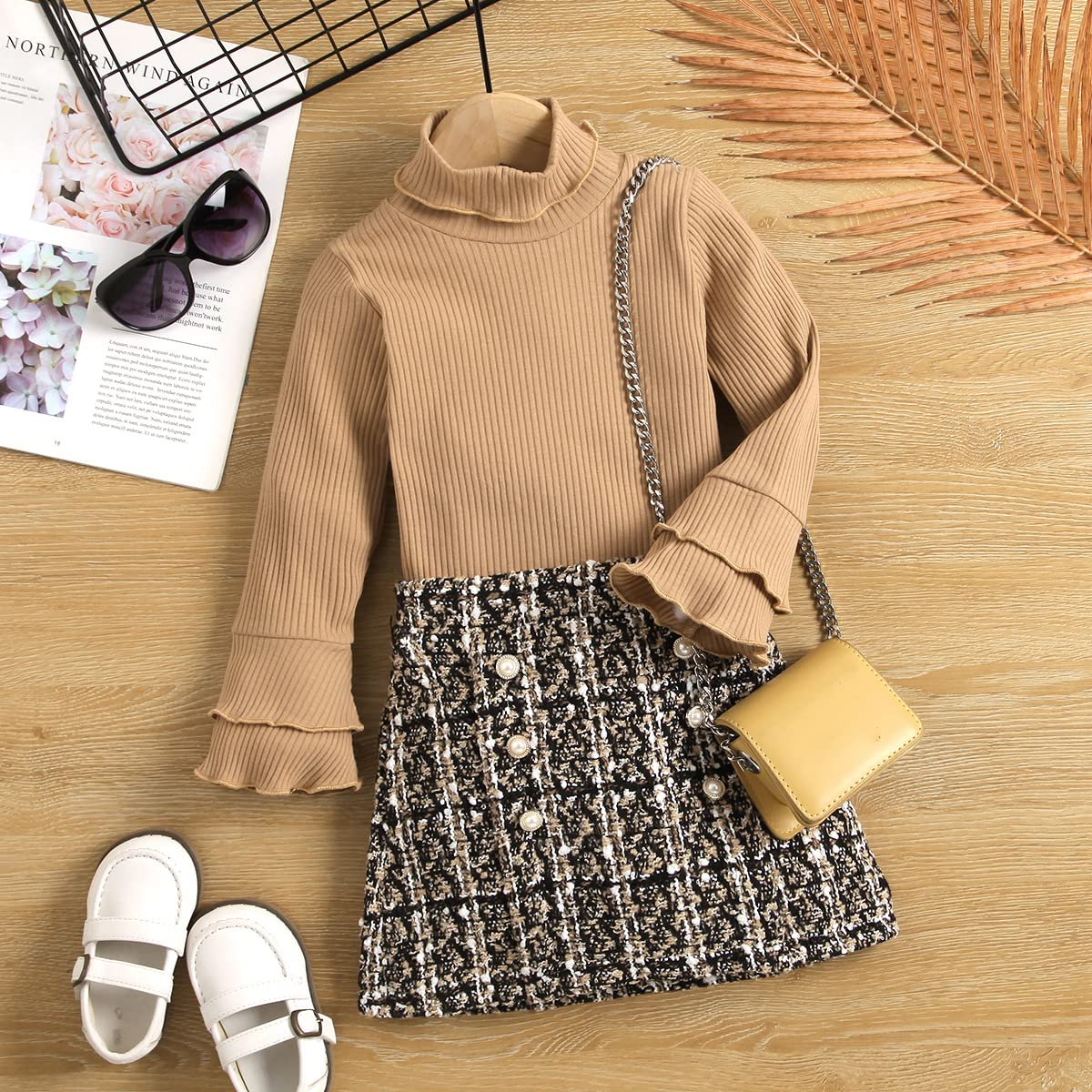 Newborn Baby Girl Outfits - Long Sleeve Solid Sweater Top & Button Mini Skirt 2-Piece Set | Soft Cotton Winter Clothes for Newborns | Perfect for Family Photos, Holidays & Special Occasions