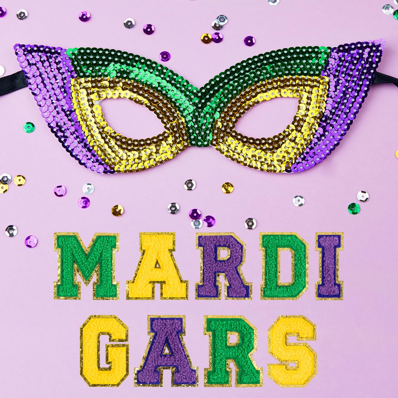 27PCS Mardi Gras Chenille Letter Iron-On & Sew-On Patches 2.1 Inch, Embroidered Applique Patches for Clothing, Bags, Hats, Jackets - Perfect for DIY Crafts, Costume Design, and Festival Decorations (Mardi Gras Party Supplies)