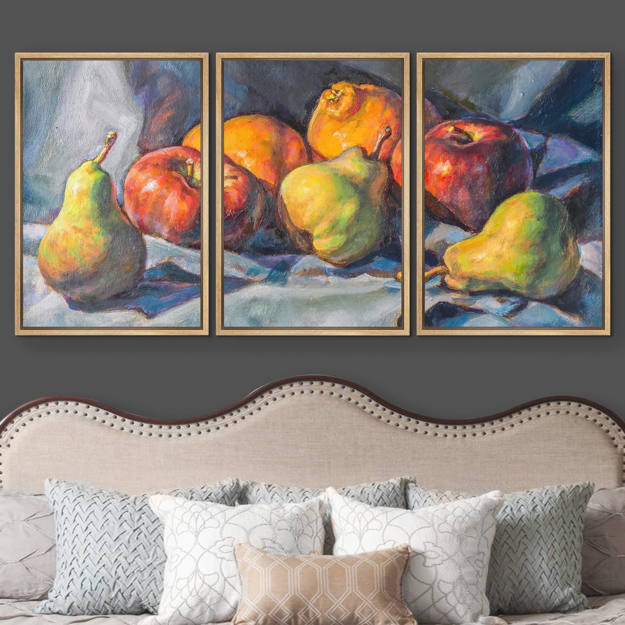 Wall26 - 3 Piece Framed Canvas Wall Art - Fruit Composition Oil Painting - Modern Home Decor Stretched & Framed Ready to Hang - 24