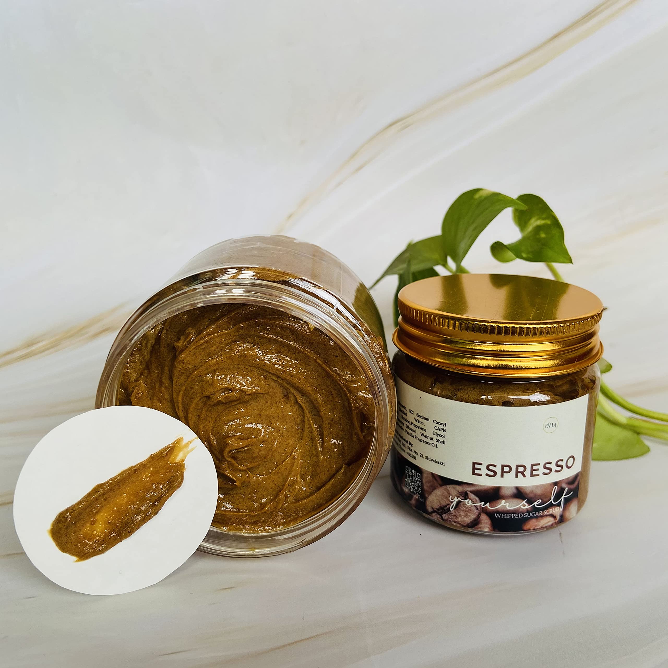 Evia Espresso Yourself Whipped Sugar Scrub 100g - All Natural Coffee Body Scrub, Paraben & Sulfate Free, Exfoliating & Moisturizing for Soft Skin | Perfect for Spa Day, Self-Care Routine & Gift Ideas