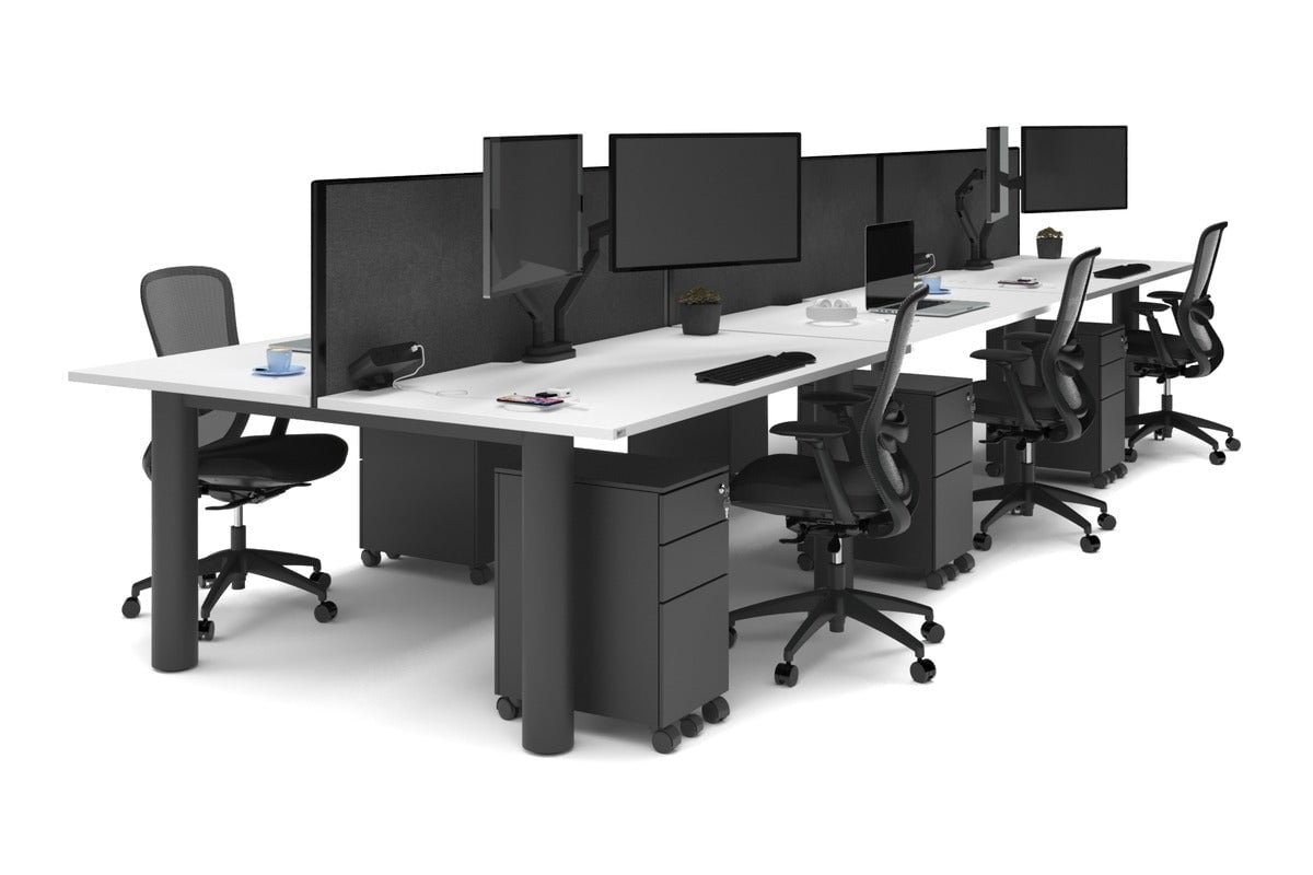 Quadro Cylinder Leg 6-Person Office Workstation Desk - 1800L x 800W with Cable Management - Modern Office Furniture for Collaborative Workspaces & Team Meetings