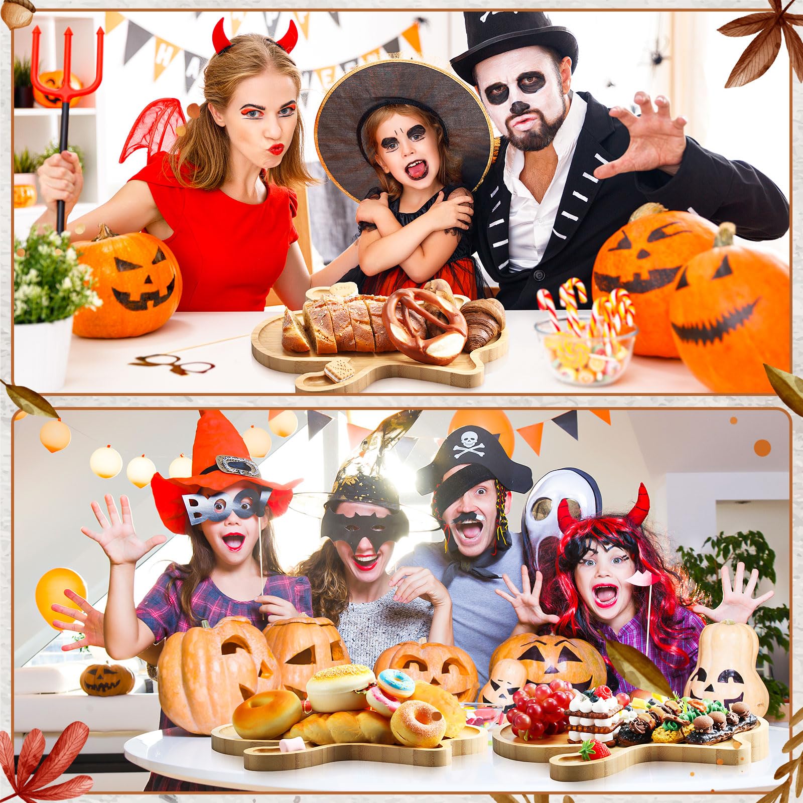 2-Piece Halloween Charcuterie Board Set - Funny Ghost-Shaped Bamboo Cheese Platter & Serving Tray for Candy, Cookies, Appetizers - 12.6 x 14.2 Inch Halloween Party Dinnerware for Home Gatherings & Spooky Decor