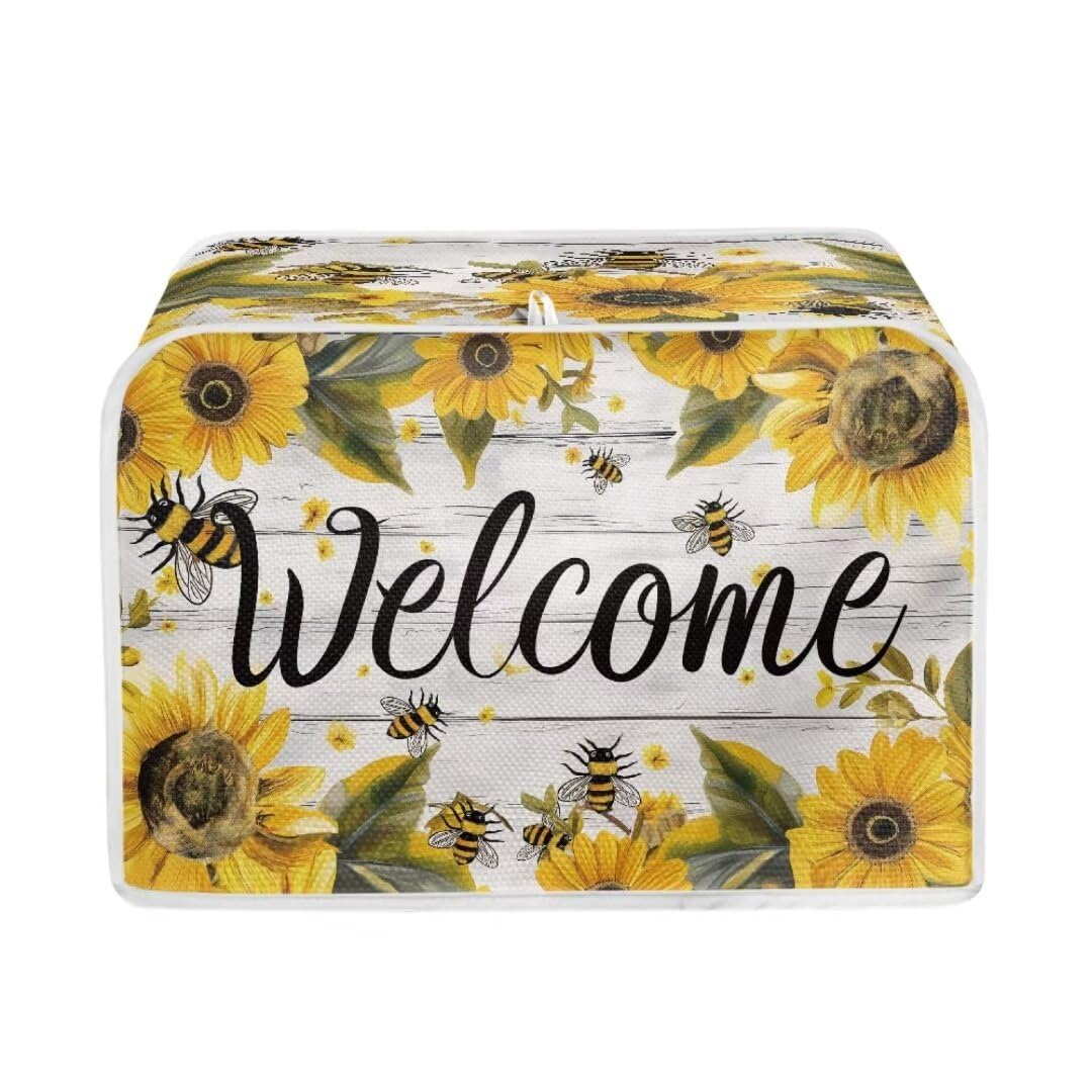 Mumeson Bee Sunflower Toaster Cover for 2 Slice Toasters - Dustproof Bread Maker & Oven Protection - Cute Kitchen Decor Accessory for Small Appliances - Perfect for Breakfast Nook, Farmhouse Kitchen & Coffee Station Decor