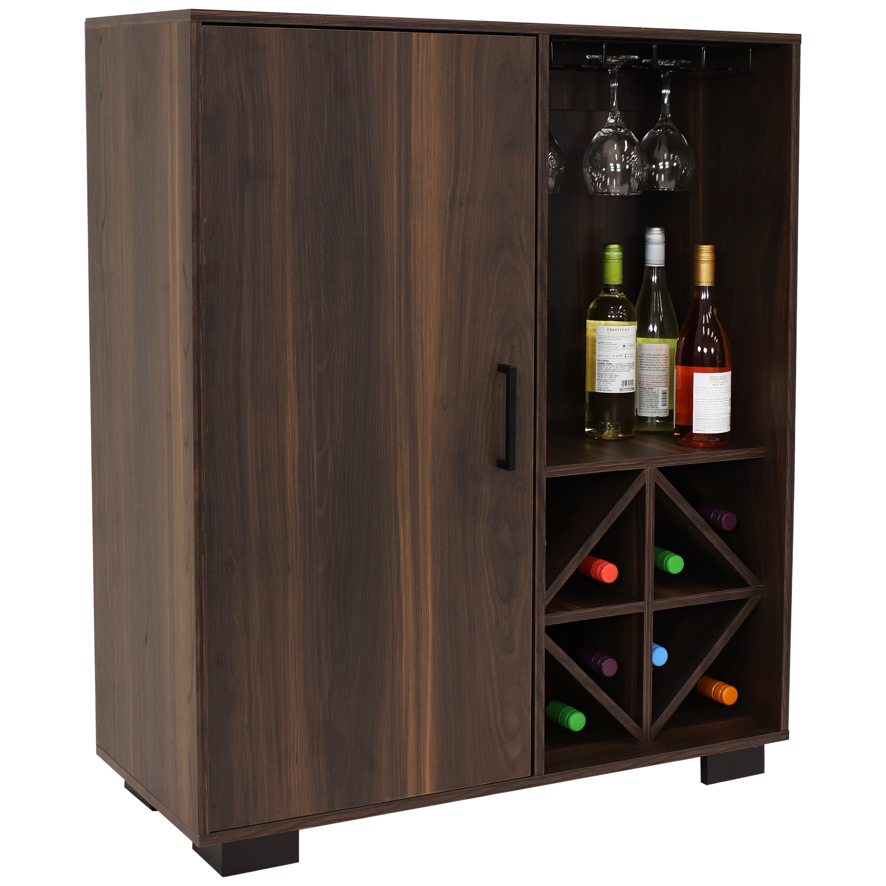 Sunnydaze Lavina Wine Bar Cabinet with Glass Rack & Bottle Storage Shelves - Modern Home Bar Furniture for Kitchen, Dining Room & Entertaining
