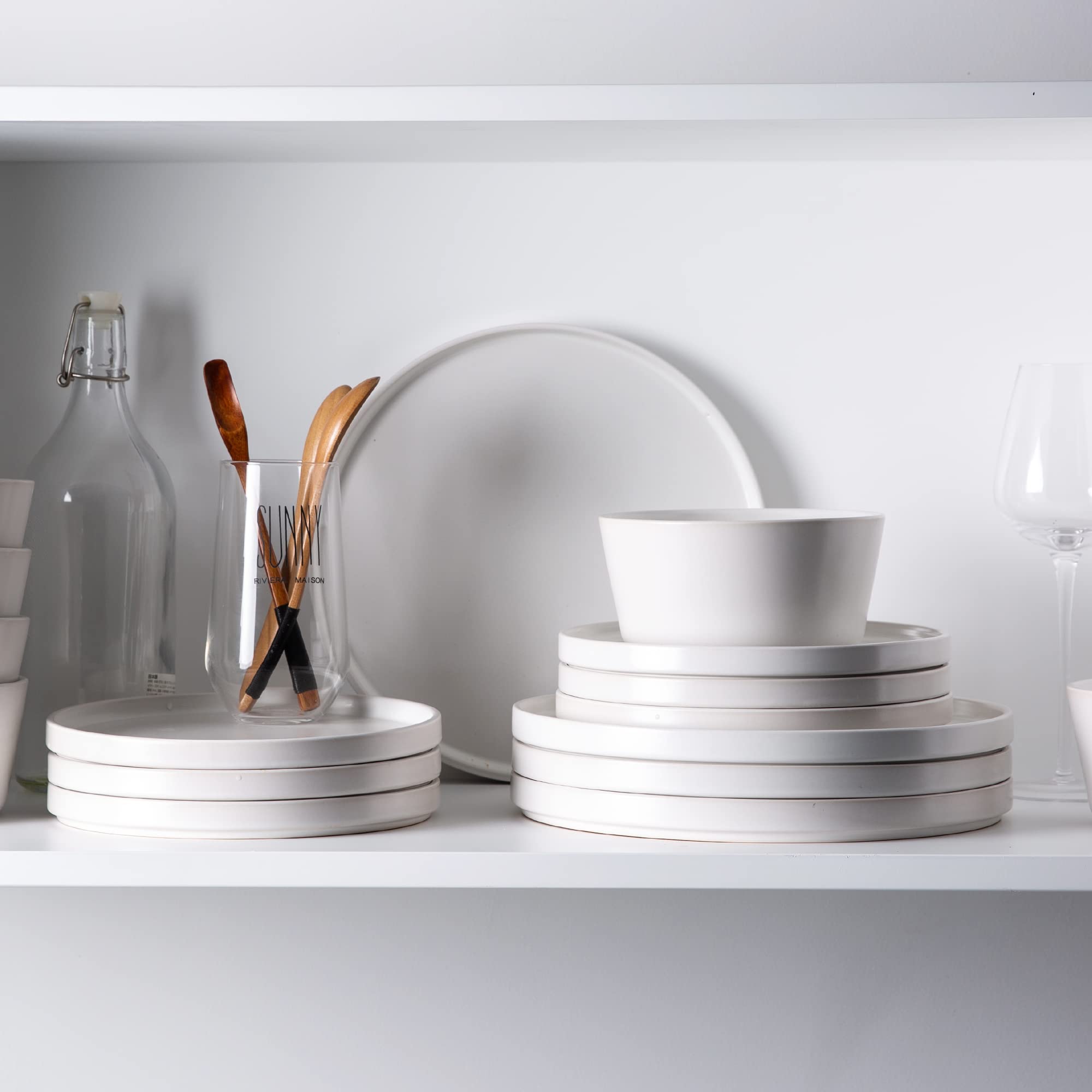 AmorArc 6-Piece Matte White Ceramic Plates Set - 8 Inch for Kitchen, Dining & Entertaining