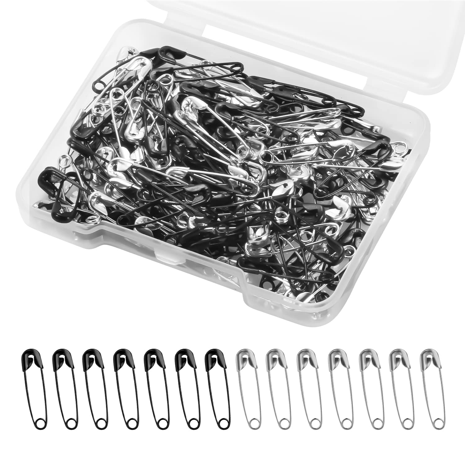 120pcs Nickel Plated Stainless Steel Safety Pins - 19mm Small Black & Silver Assorted Safety Pins with Clear Storage Case for Clothes Sewing, DIY Jewelry Making, Handicrafts & Emergency Repairs | Perfect for Tailoring, Quilting, Fabric Arts & Travel Sewing Kit