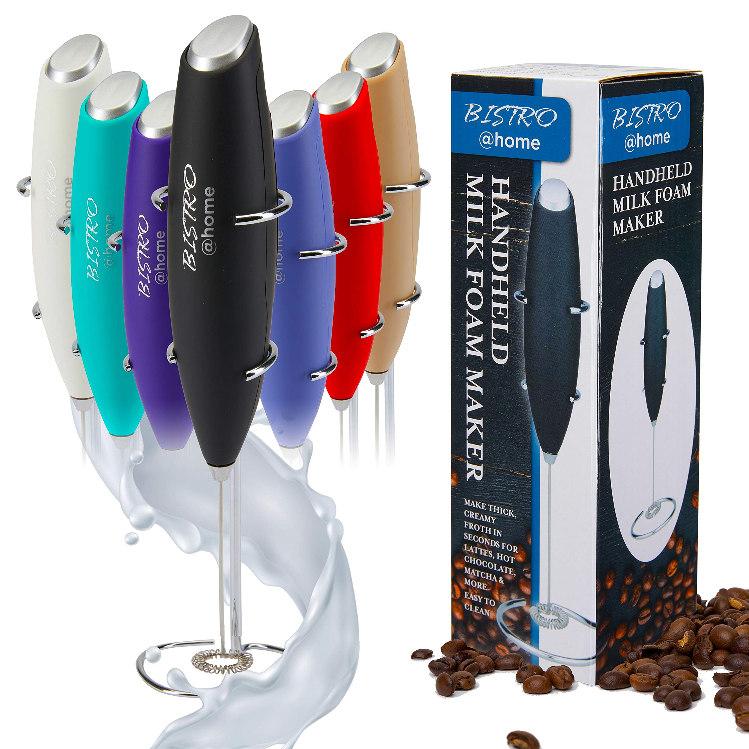 Bistro@Home Handheld Milk Frother - Electric Coffee Drink Mixer & Milk Foamer for Lattes, Cappuccinos & Hot Chocolate (Black) - Perfect for Home, Office & Coffee Shops