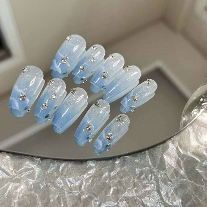 DIAMANTE HANDMADE PRESS ON NAILS - Glamorous False Nails with Rhinestones | Perfect for Parties, Weddings & Special Occasions